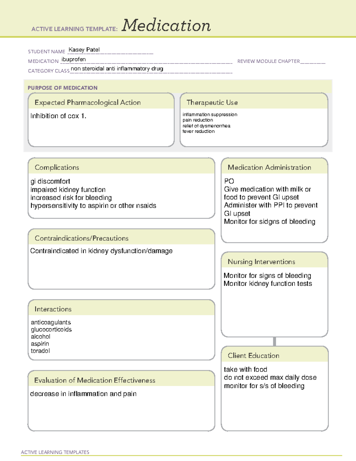 Ibuprofen ACTIVE LEARNING TEMPLATES Medication STUDENT NAME