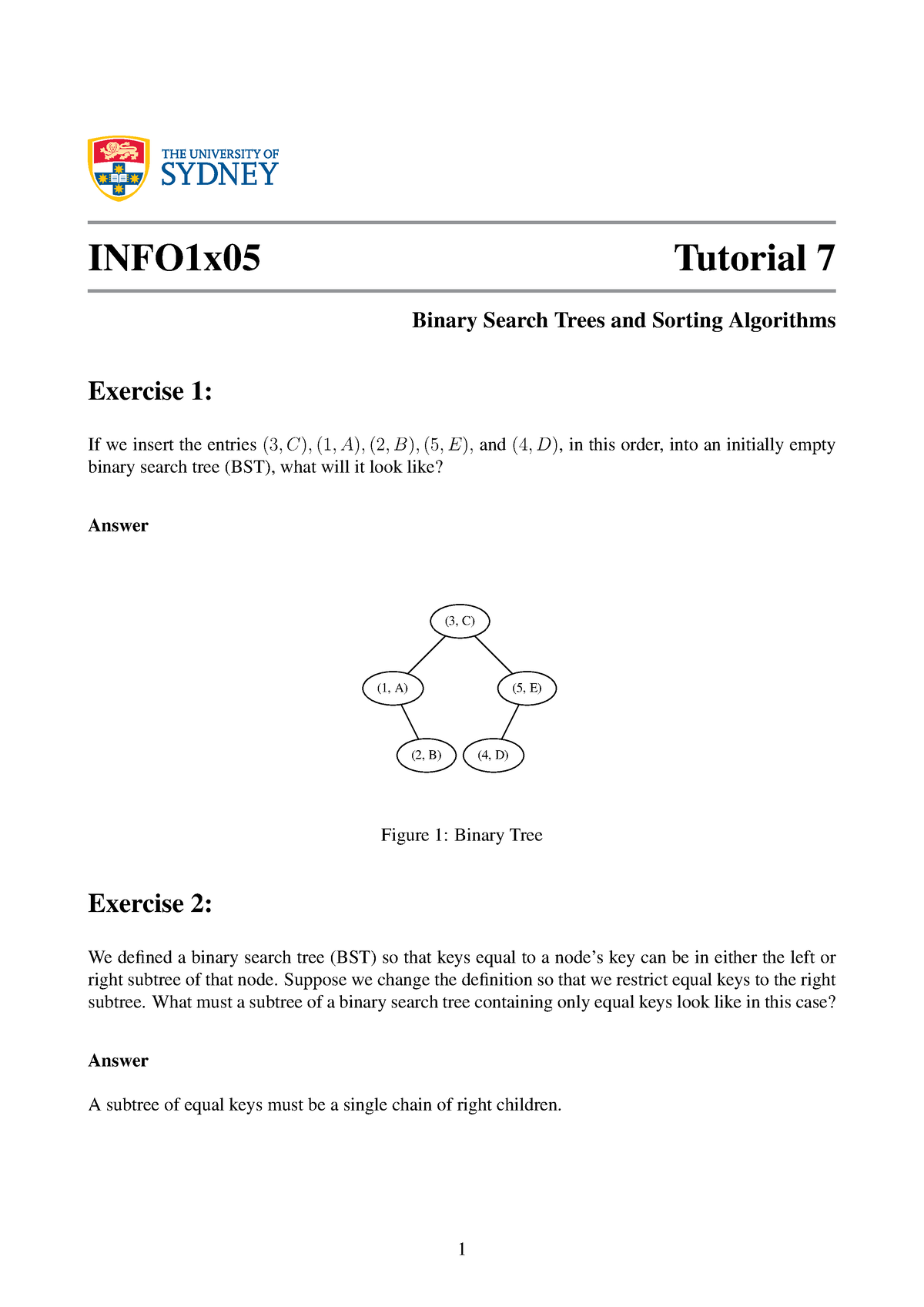 Binary Trees Exercise - Data Structures - INFO1x05 Tutorial 7 Binary ...