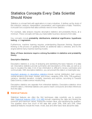 Introductory Lecture For Math Statistics Concepts Every Data Scientist Should Know Statistics Is A Studocu