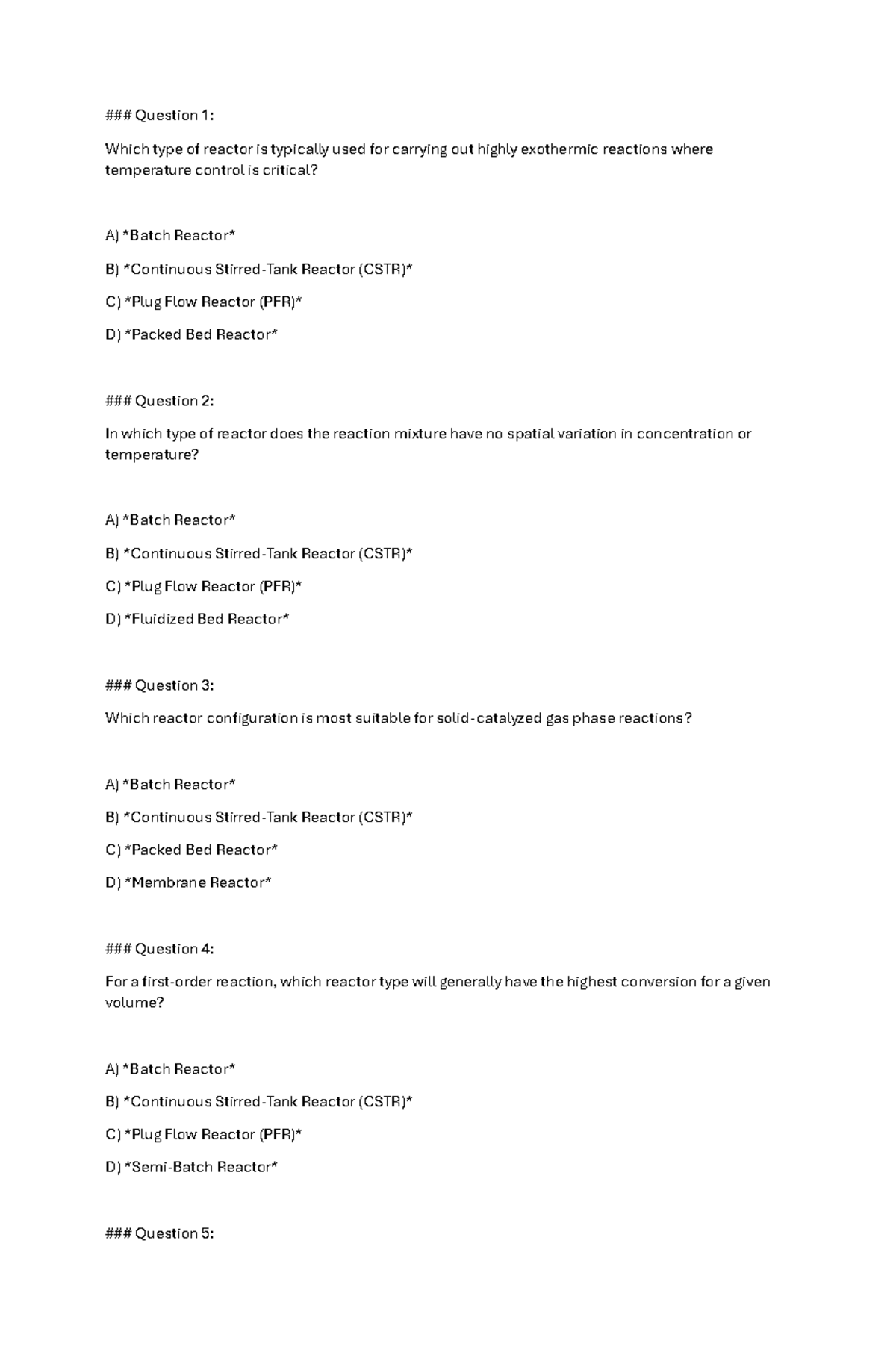 CRE Questions - CRE Sample question - Question 1: Which type of reactor ...