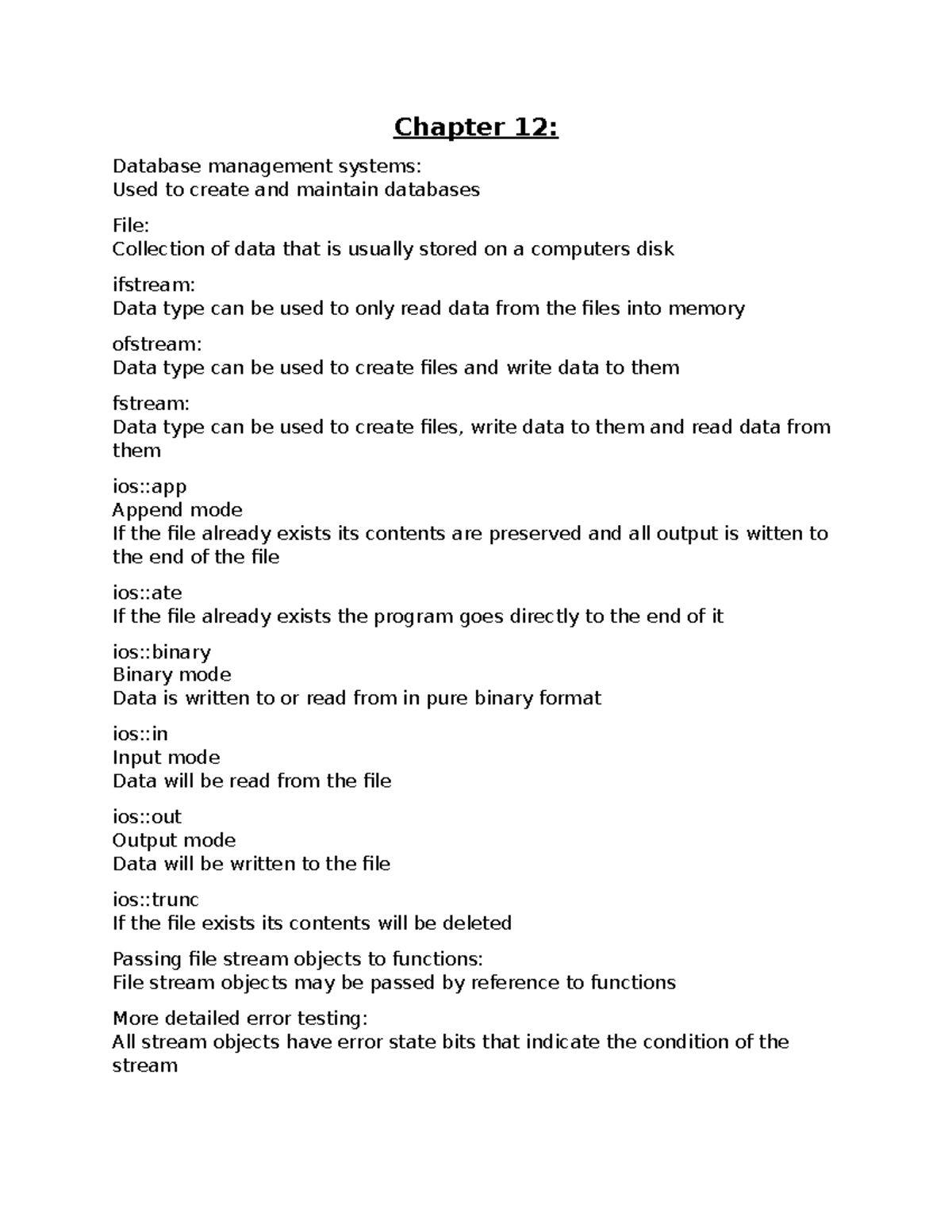 Chapter 12 - Complete summary of the class slides and the relevant ...