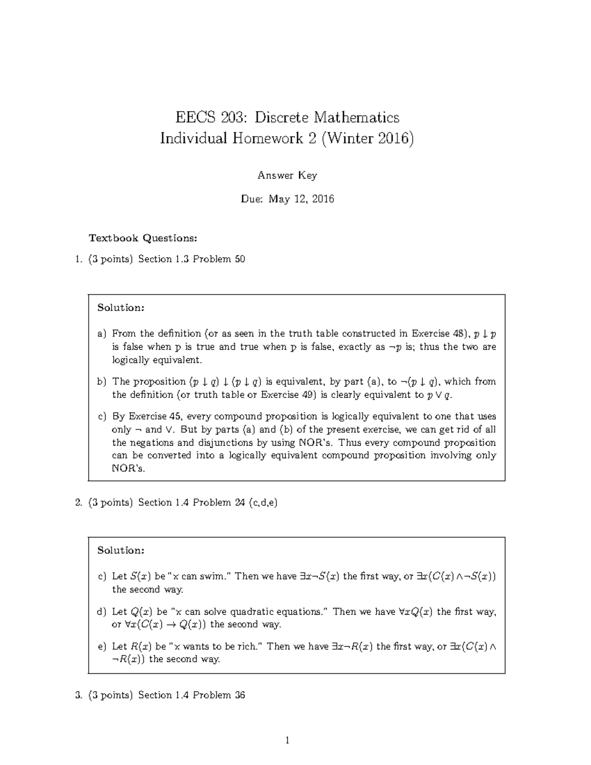 EECS203 SP16 Ihw2 Ans - EECS 203: Discrete Mathematics Individual ...