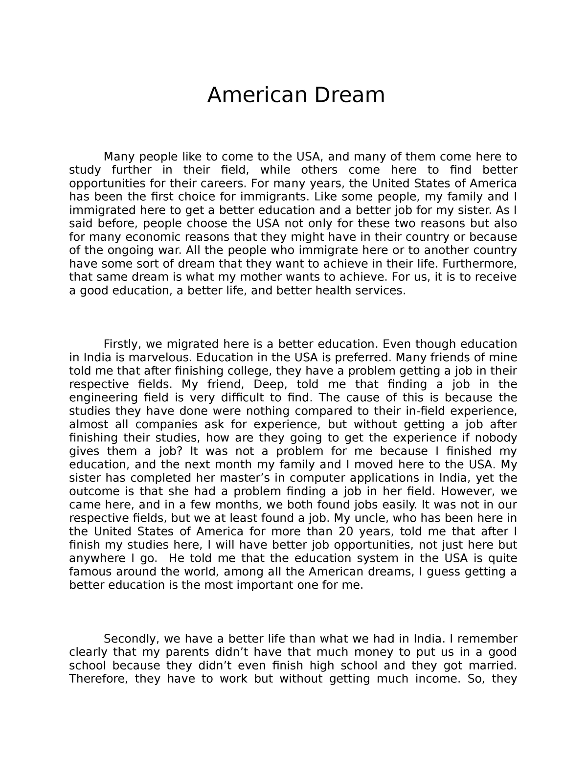american dream essay introduction