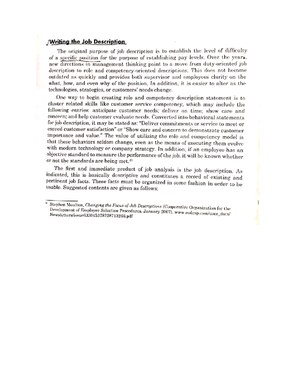 Writing THE JOB Description human resource management Studocu