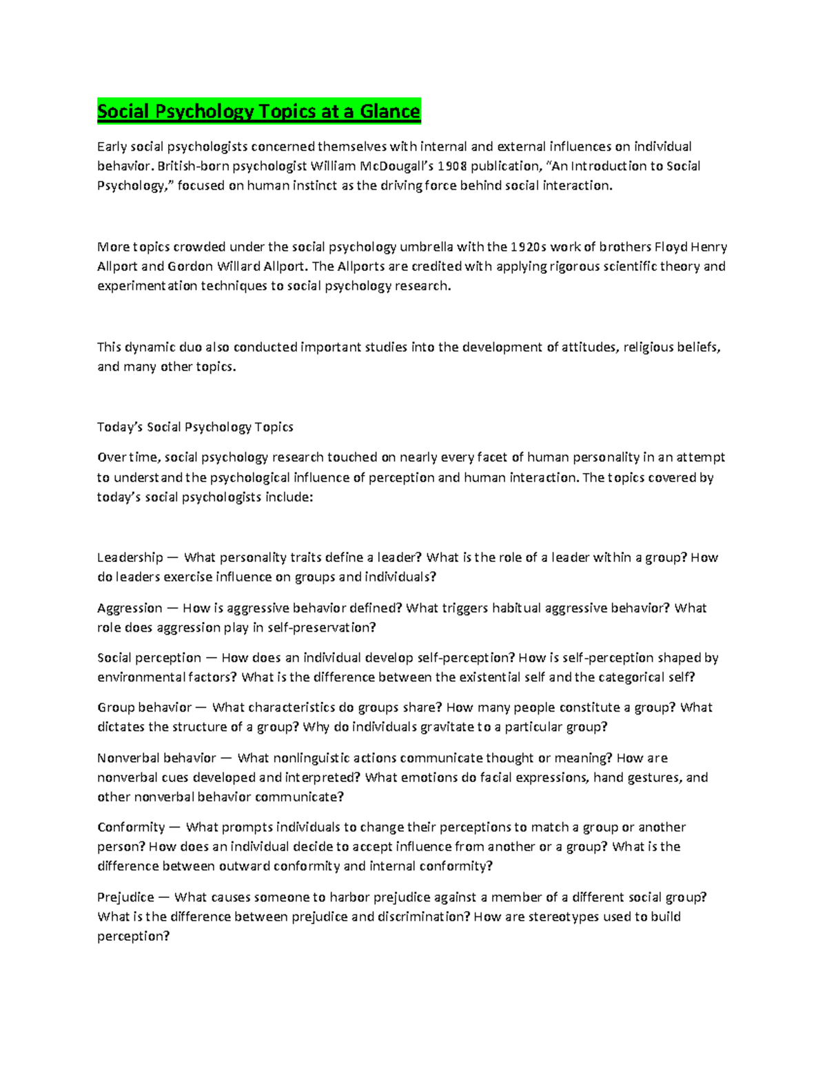 Social Psychology Topics at a Glance Britishborn psychologist