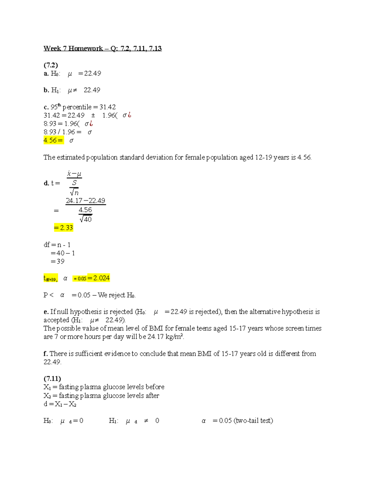 Week 7 Homework - HLSC 2P07 - Brocku - StuDocu