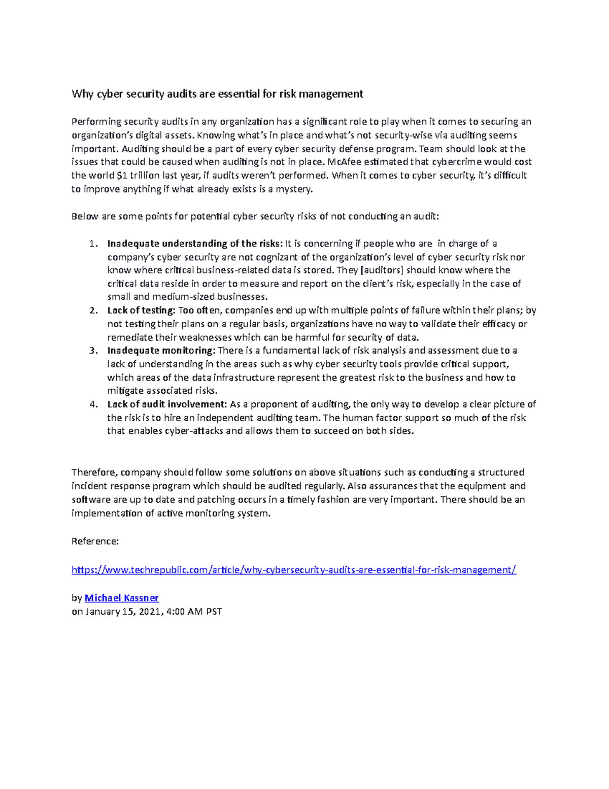 5 Article Summary Why Cyber Security Audits Are Essential For Risk