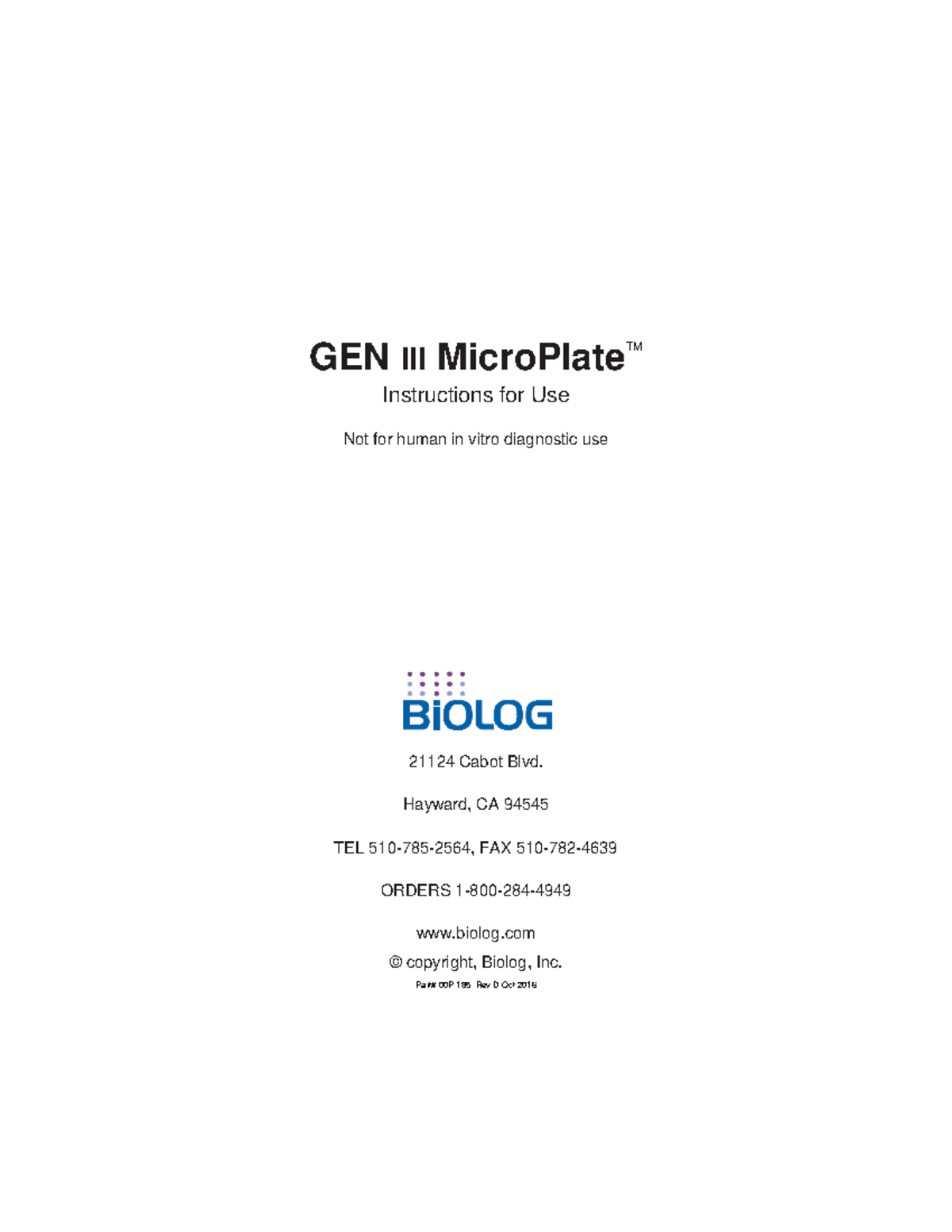 00P 185 GEN III Micro Plate IFU - GEN III MicroPlate TM Instructions ...