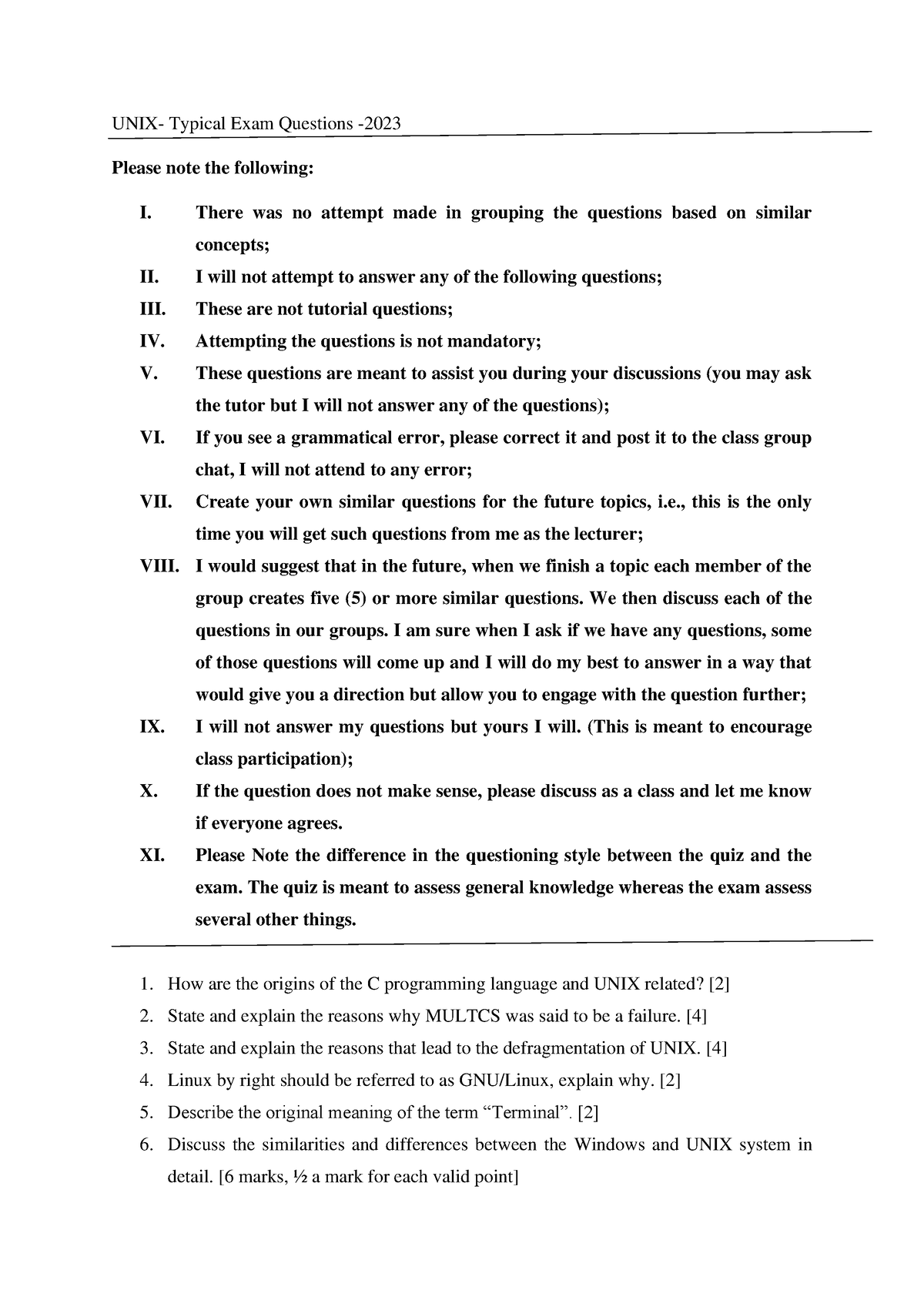 Typical Exam Questions There Was No Attempt Made In Grouping The 