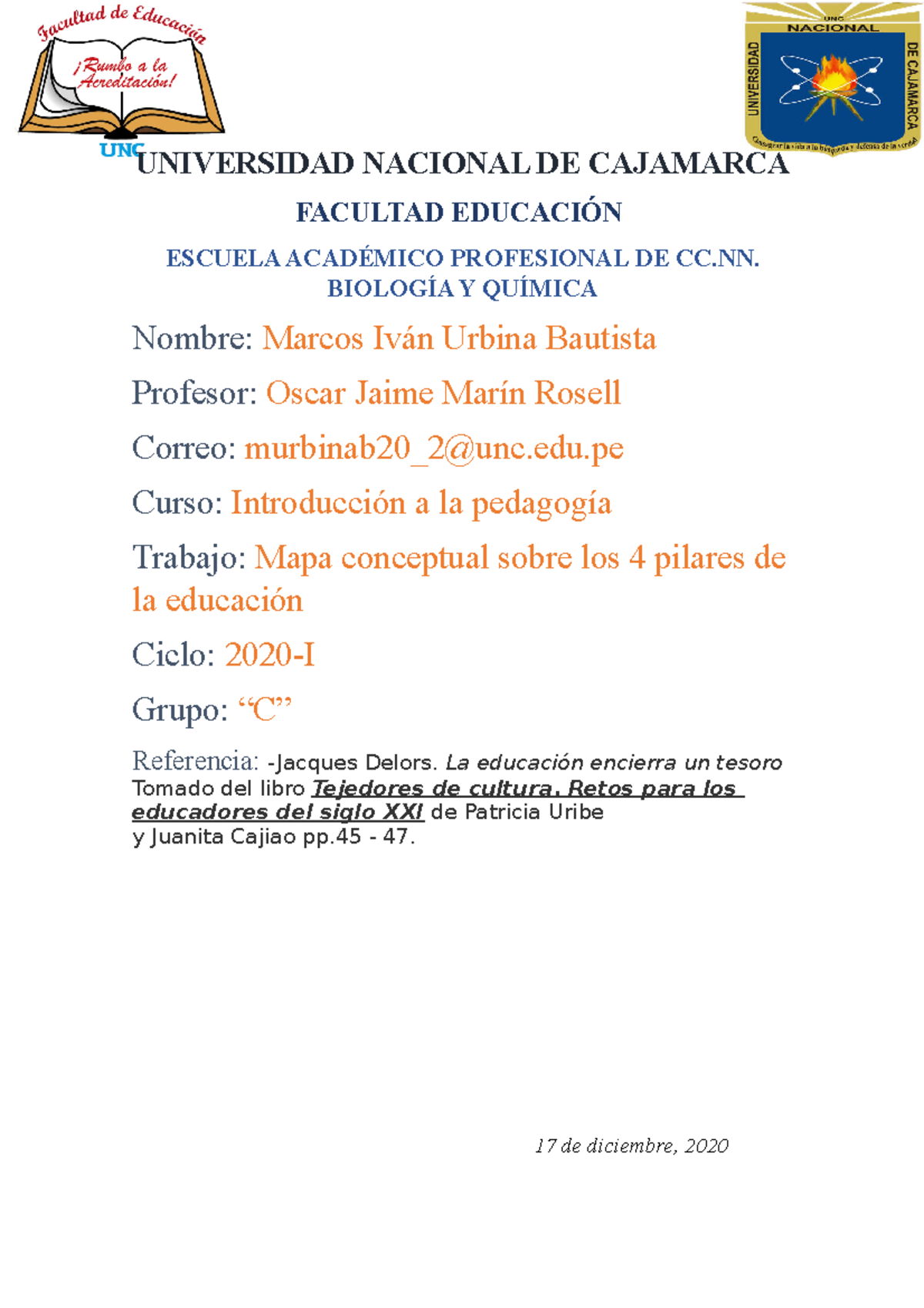 Mapa conceptual de los 4 pilares de la educacion. Marcos Ivan Urbina ...