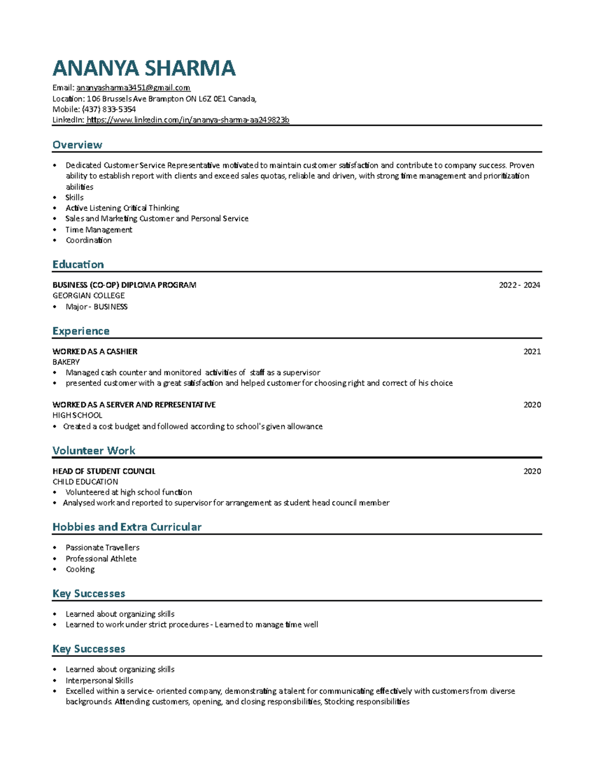 Ananya Sharma Resume (1) 2 - Ananya Sharma Email: Ananyasharma3451 