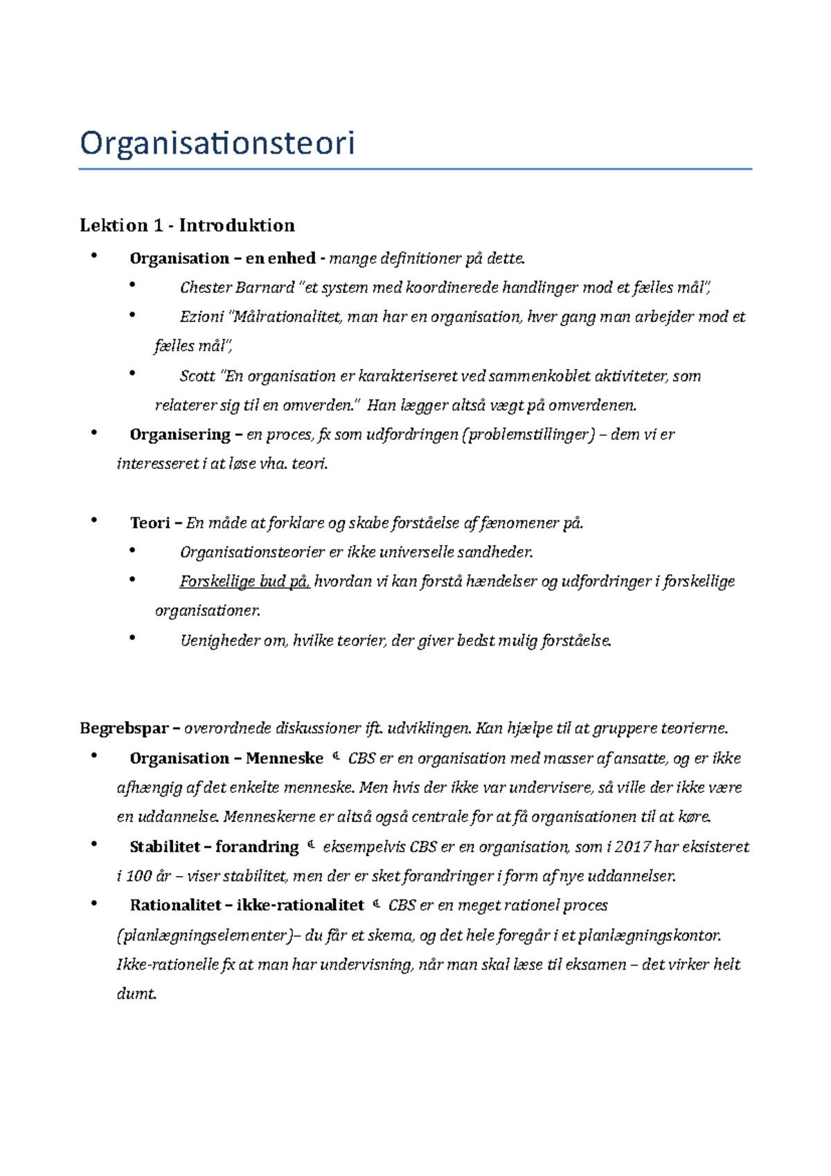 Lecture Notes, Lectures 1-11 - Organisationsteori - Organisationsteori ...