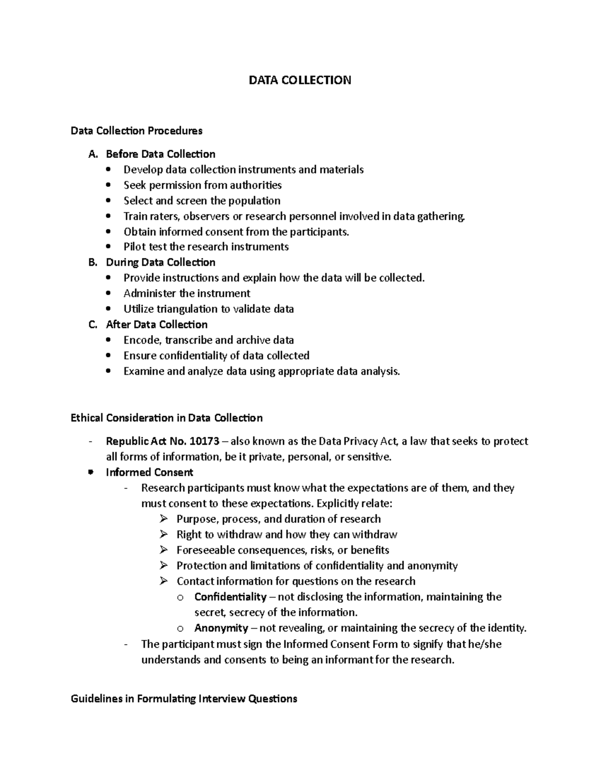 Data Collection for Conducting Research - DATA COLLECTION Data ...