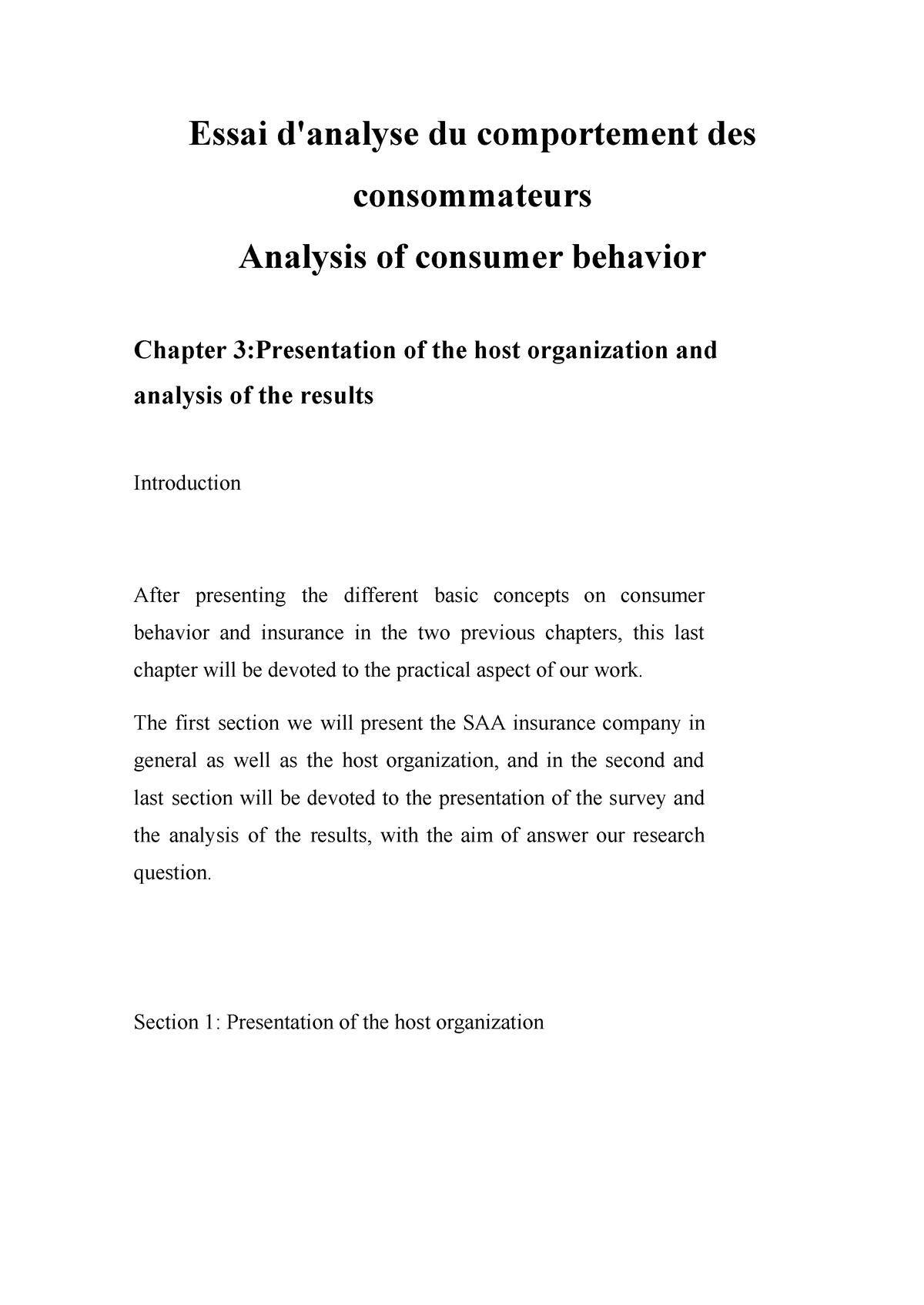 Essai D Analyse Du Comportement Des Consommateurs Chapitre