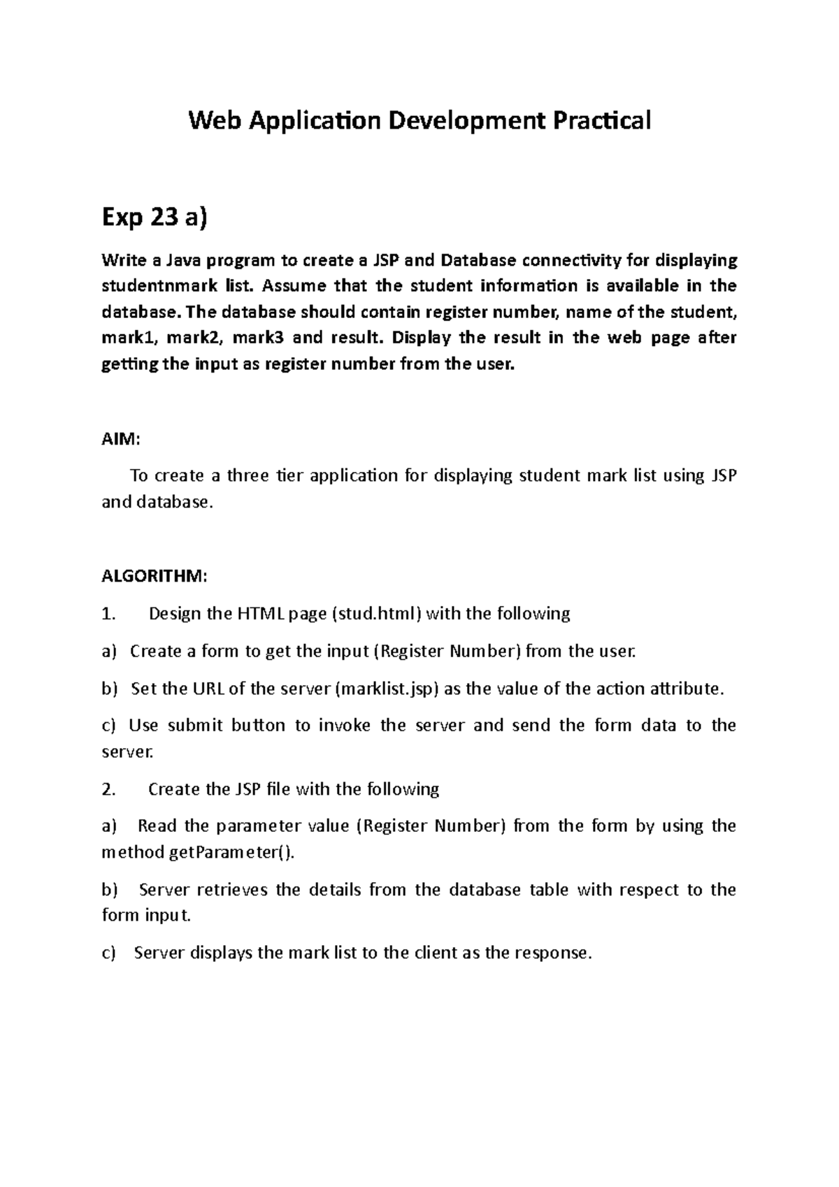 EXP 23 ( Database connectivity ) - Web Application Development ...