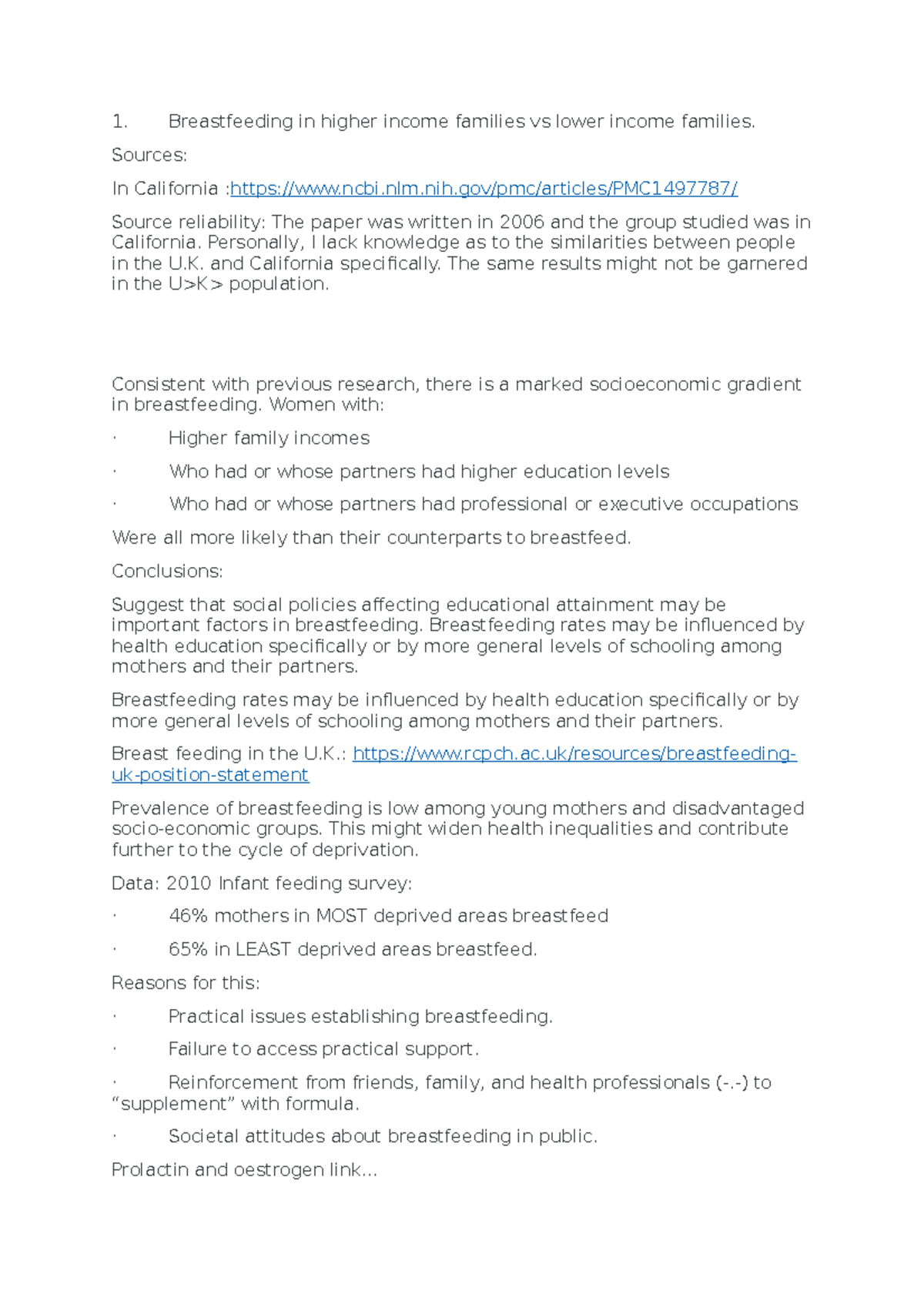 Breastfeeding - Summary of said topic - Breastfeeding in higher income ...