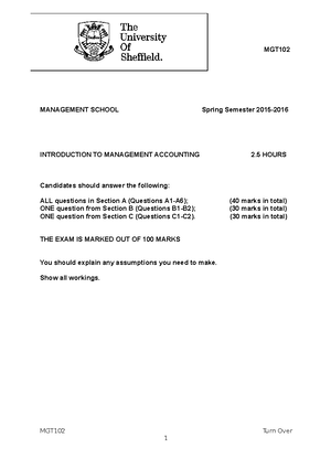 Introduction To Management Accounting Notes - Lecture Notes, Lectures 1 ...