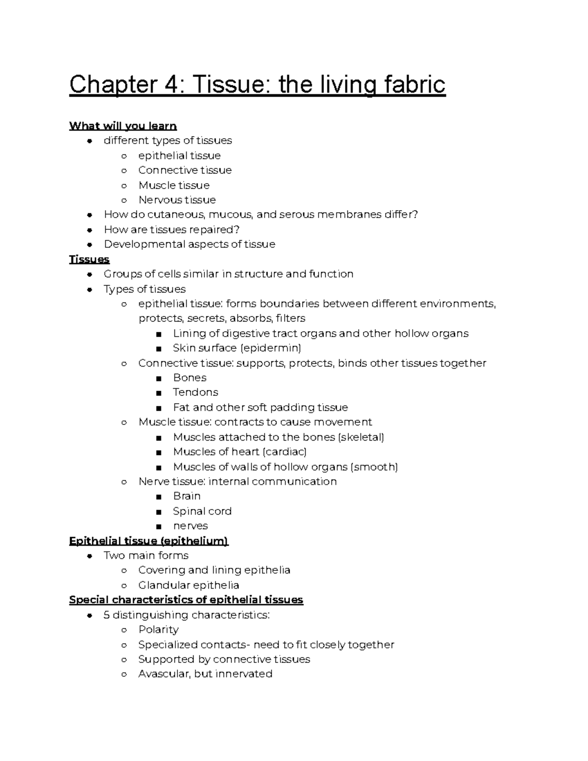 Chapter 4 Knse Notes 9 7 - Chapter 4: Tissue: The Living Fabric What ...