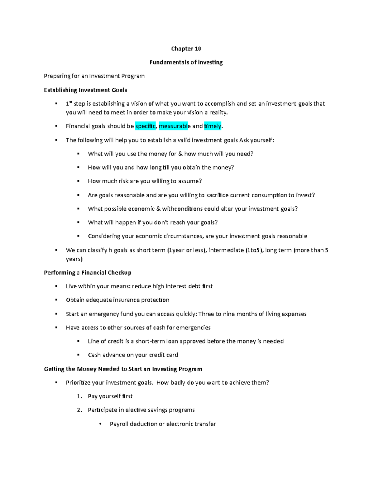 Chapter 10 - Lecture notes 10 - Chapter 10 Fundamentals of investing ...