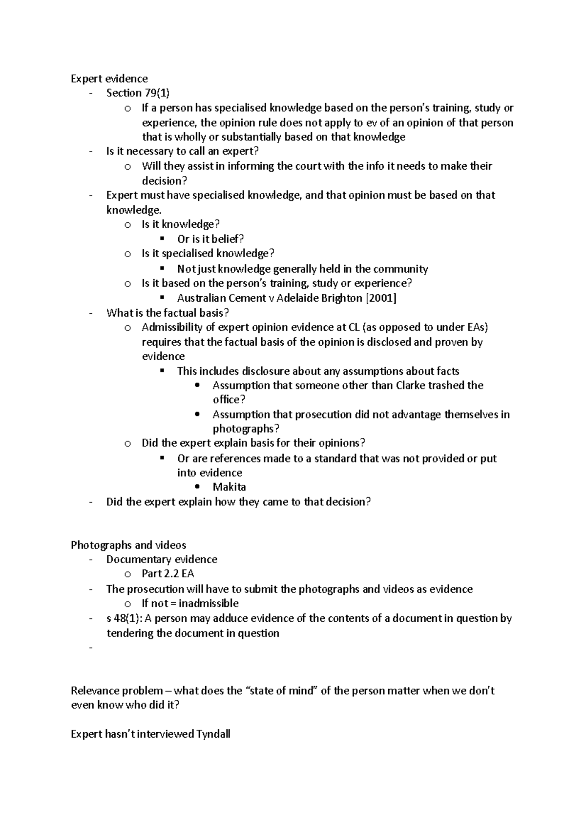 Expert evidence scaffold - Expert evidence - Section 79(1) o If a ...