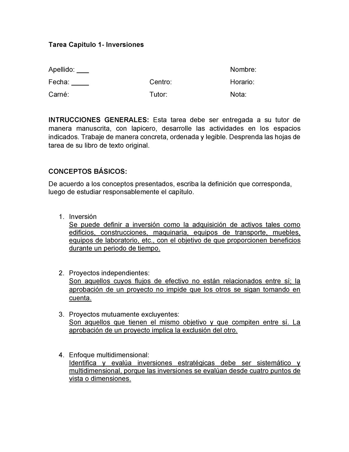 Tarea Capitulo 1 Y 2 Finanzas Administrativas 2 Tarea Capitulo 1 Inversiones Apellido Nombre 4994