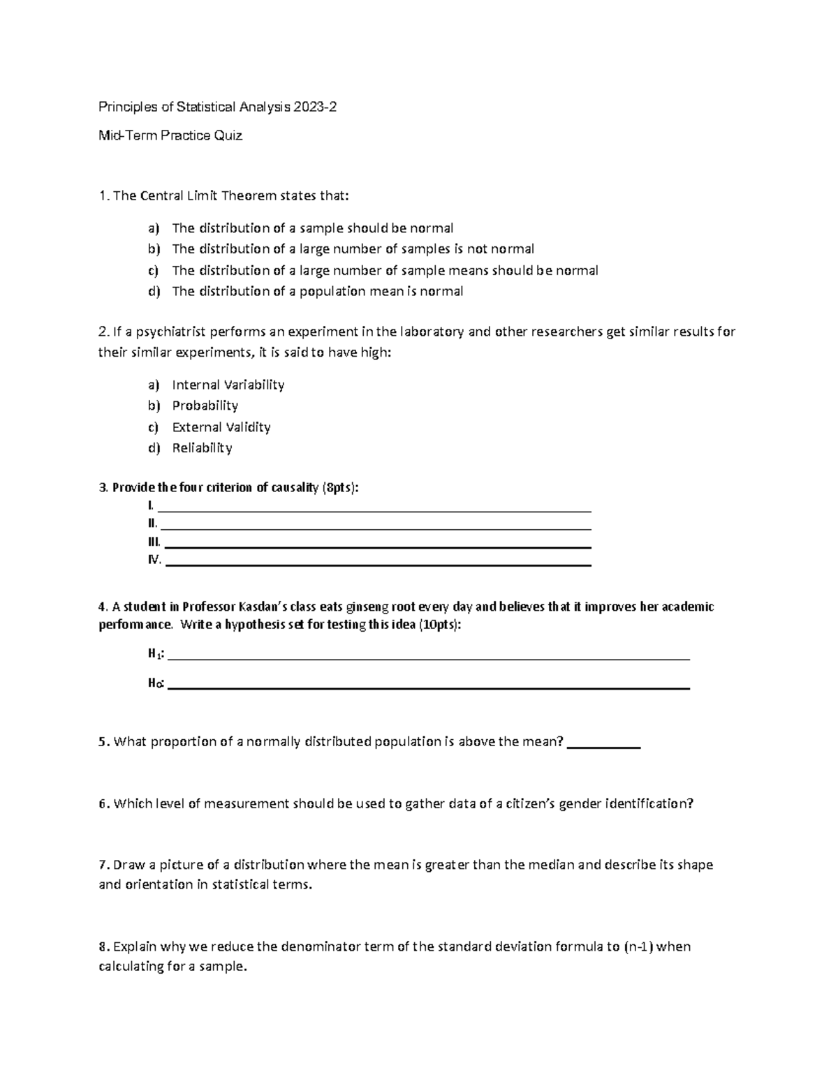 Po SA 2023-2 Mid-term Practice Quiz - Principles of Statistical ...