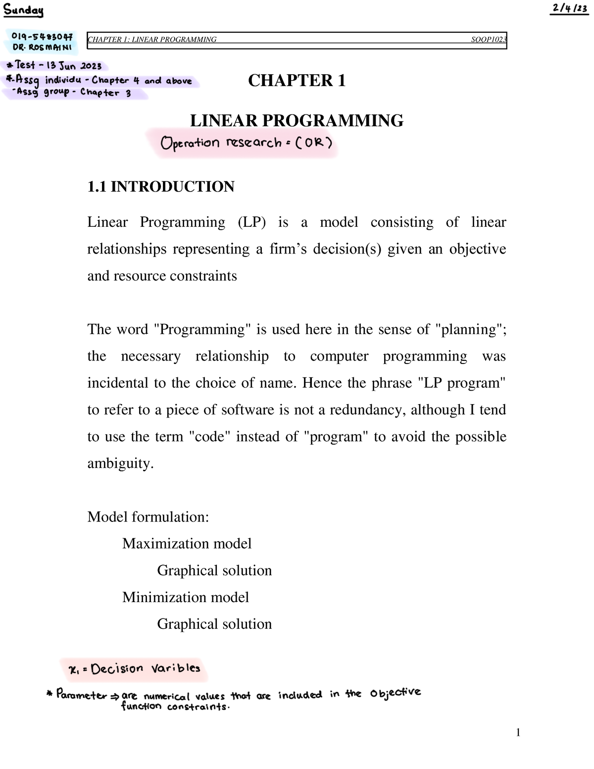 Chapter 1 (SQQP1023) Linear Programming - CHAPTER 1 LINEAR PROGRAMMING ...