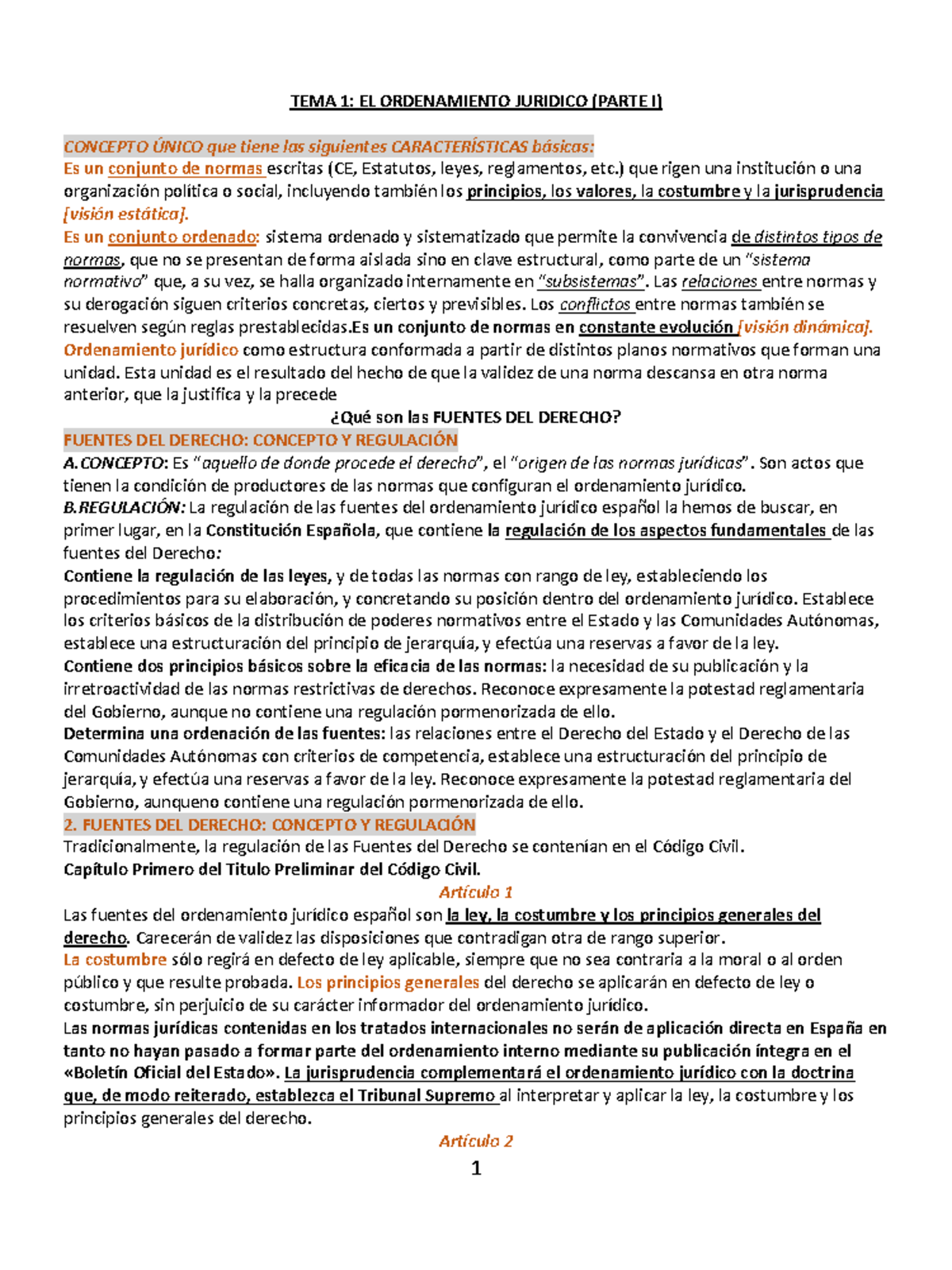 Primer parcial fuentes 1 - TEMA 1: EL ORDENAMIENTO JURIDICO (PARTE I ...