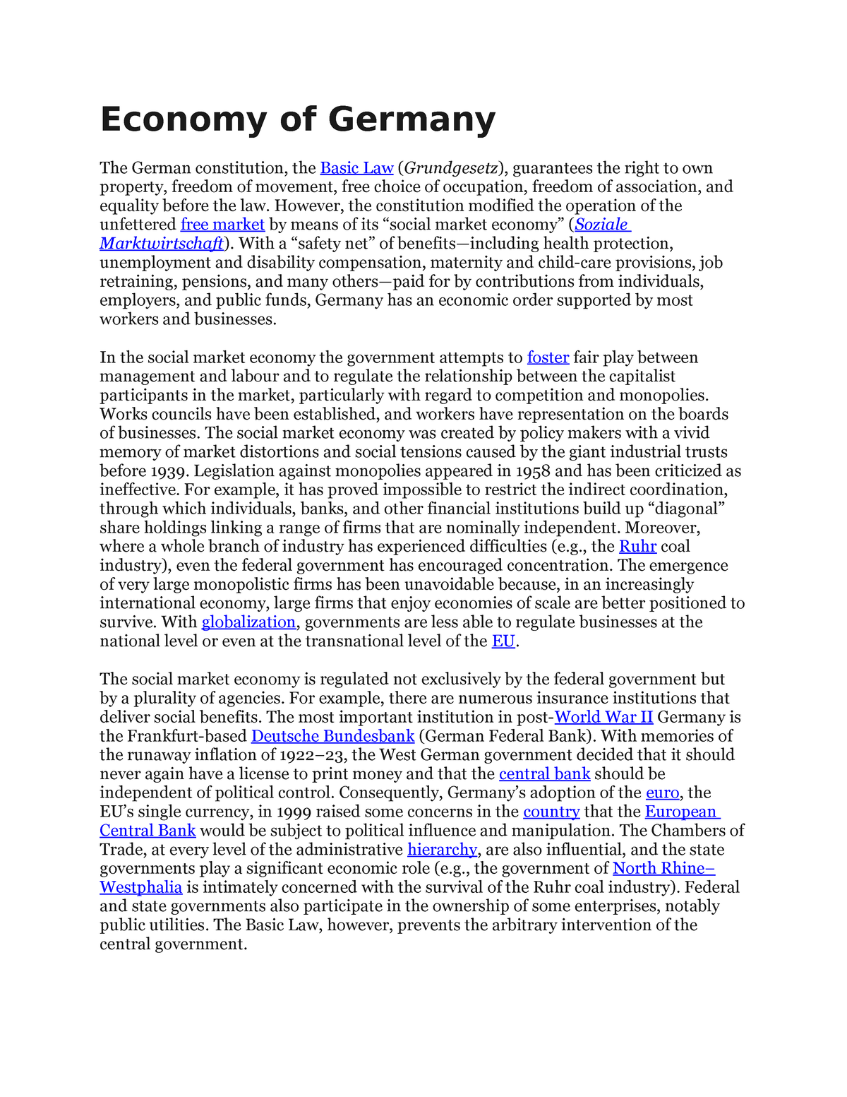 essay on economy of germany