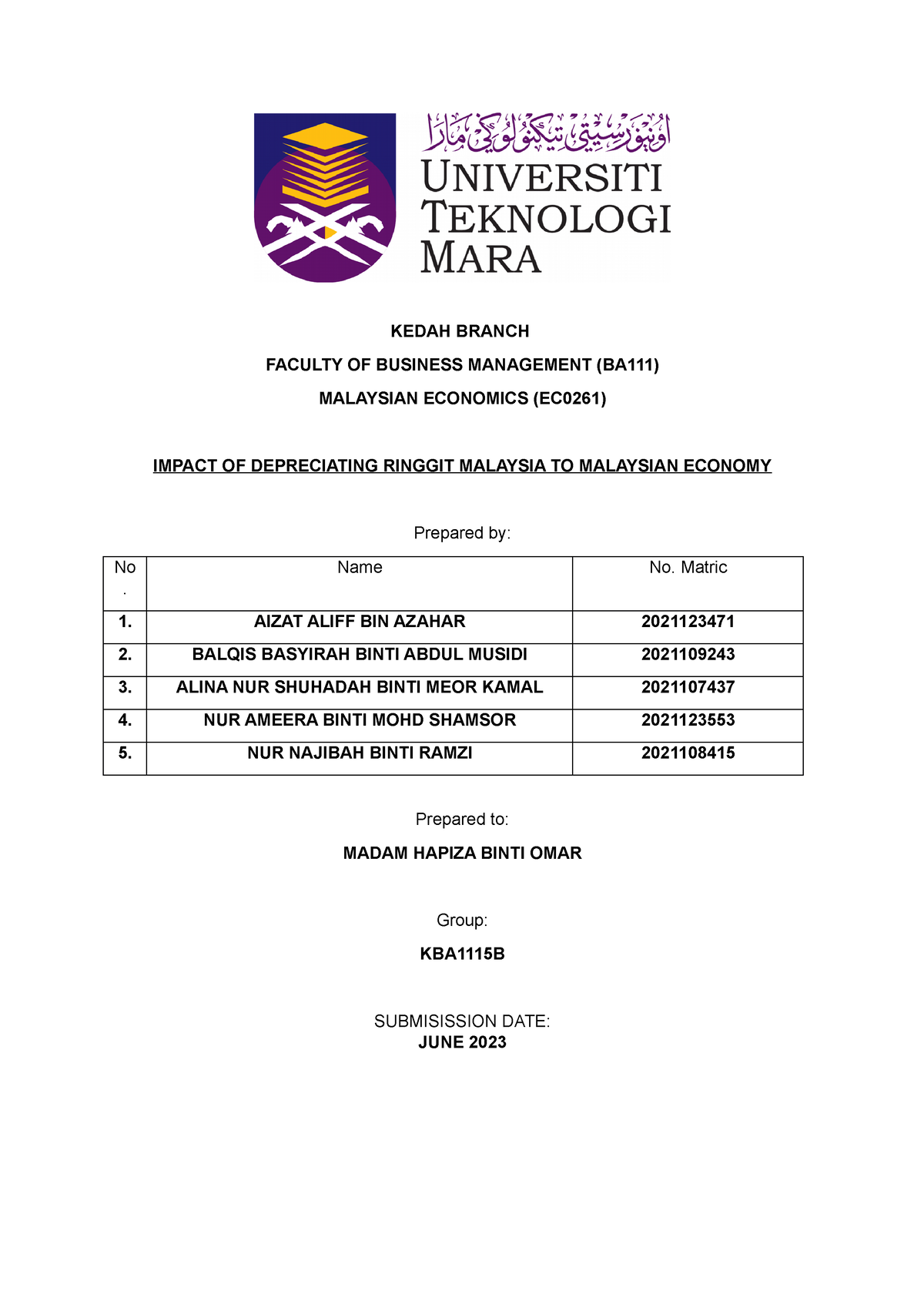 eco261 group assignment