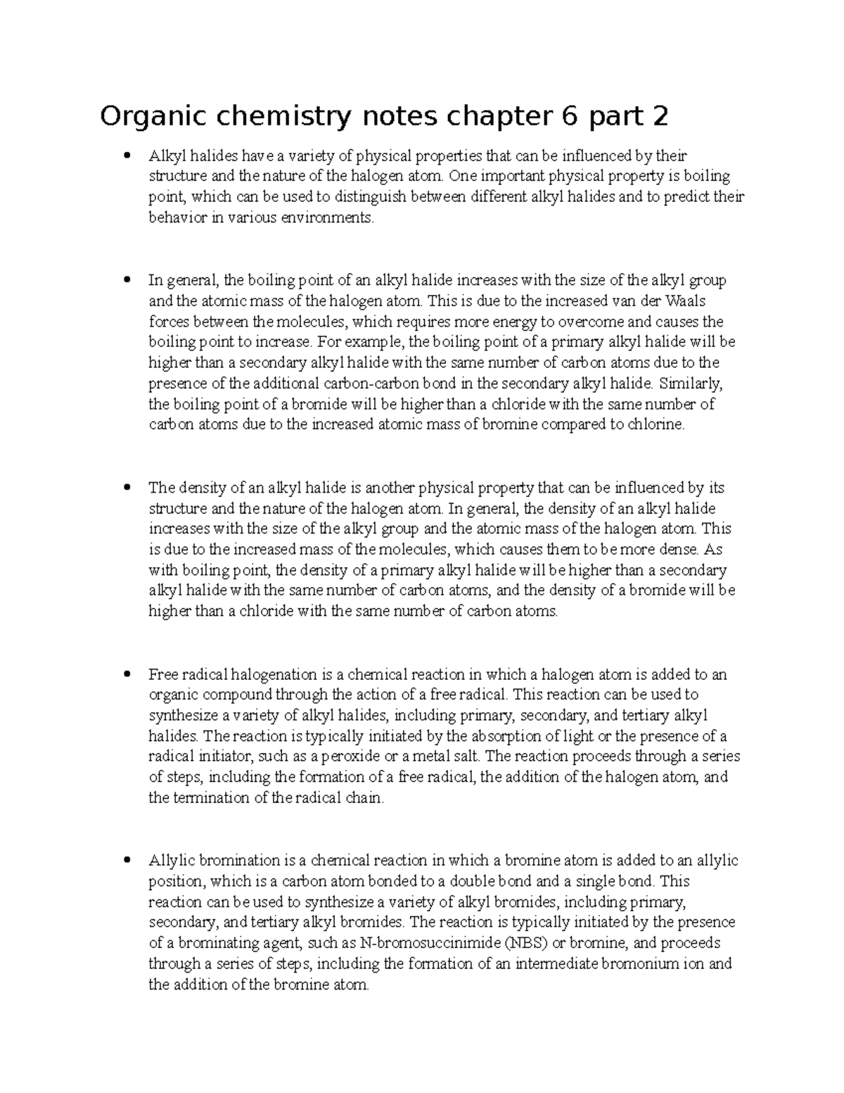 Organic chemistry notes chapter 6 part 2 - One important physical ...