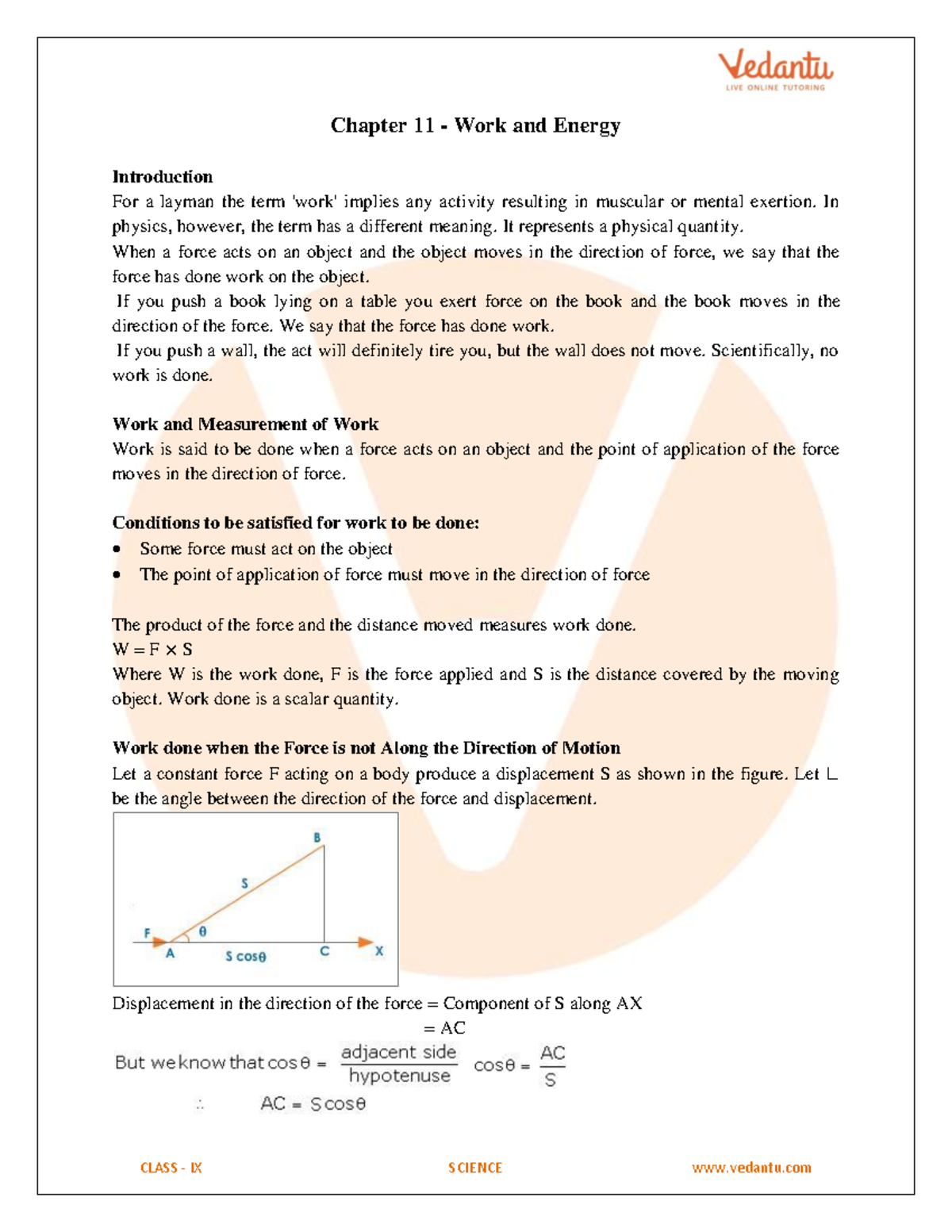 Class 9 Science Chapter 11 Revision Notes - Chapter 11 - Work and ...