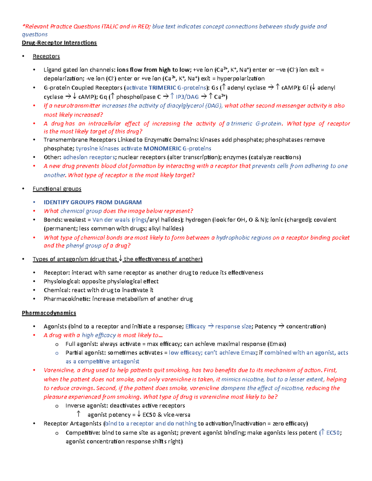 Study Guide Match to Practice Exam Questions - questions Drug-Receptor ...