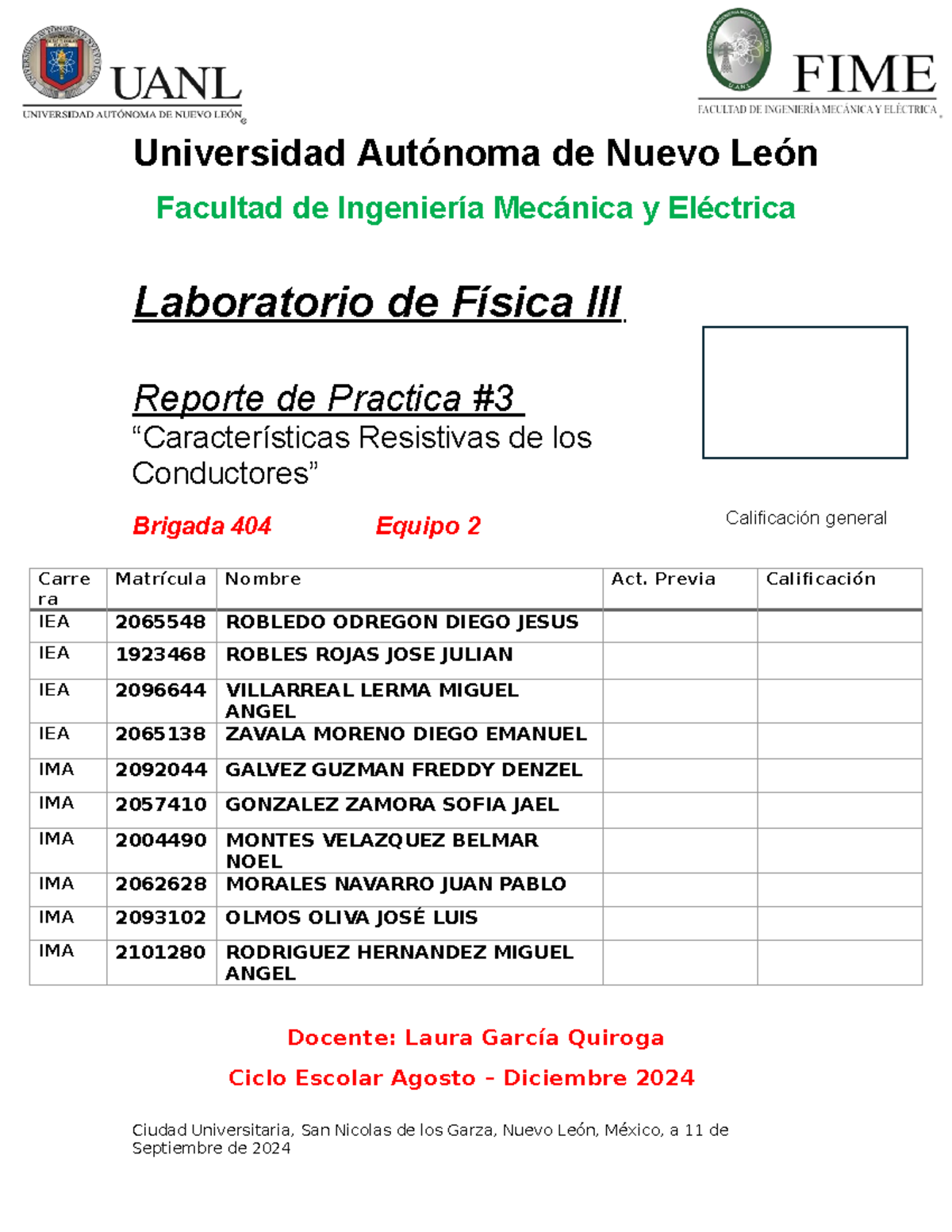 Reporte 3 lab fisica 3 - Universidad Autónoma de Nuevo León Facultad de ...