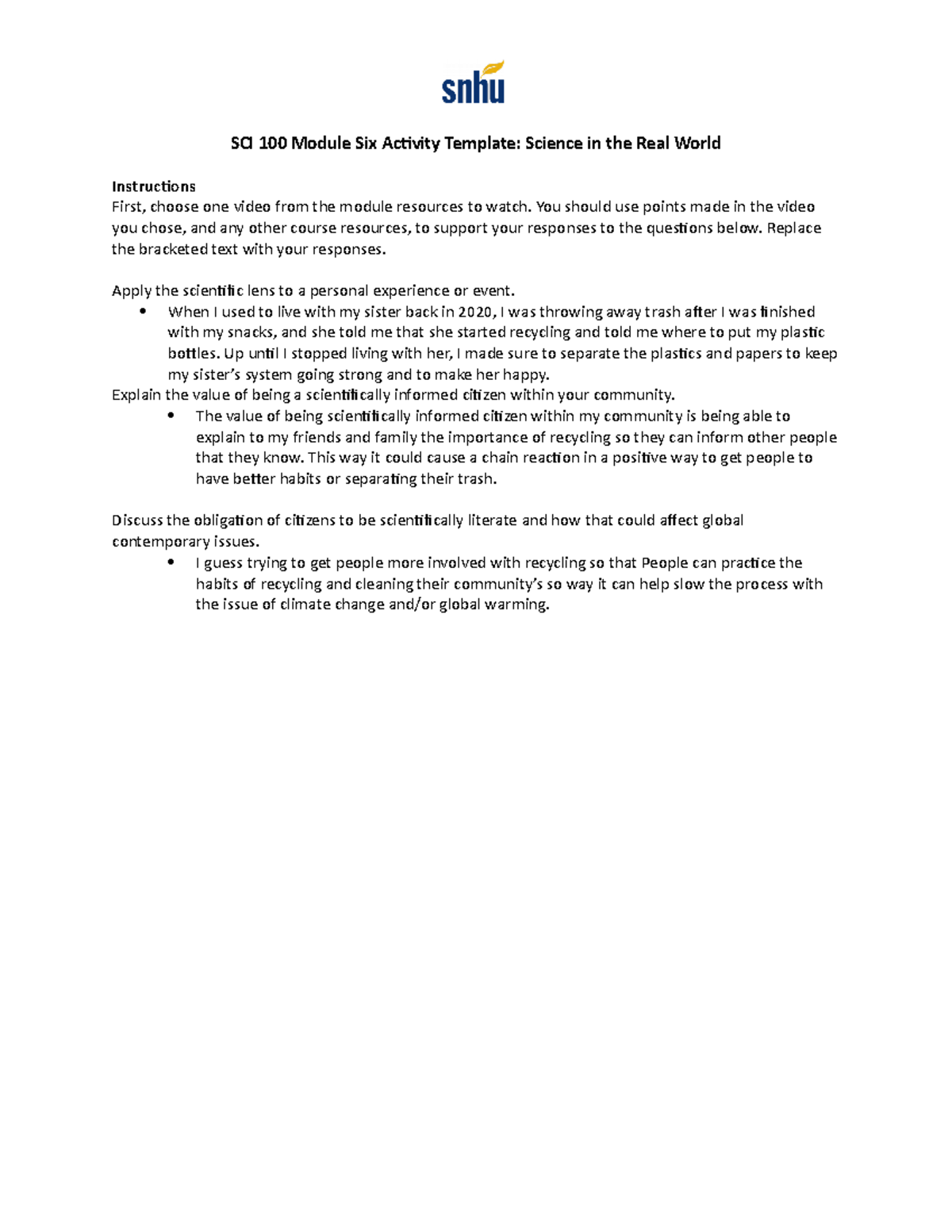 SCI Activity 6 - SCI 100 Module Six Activity Template: Science in the ...