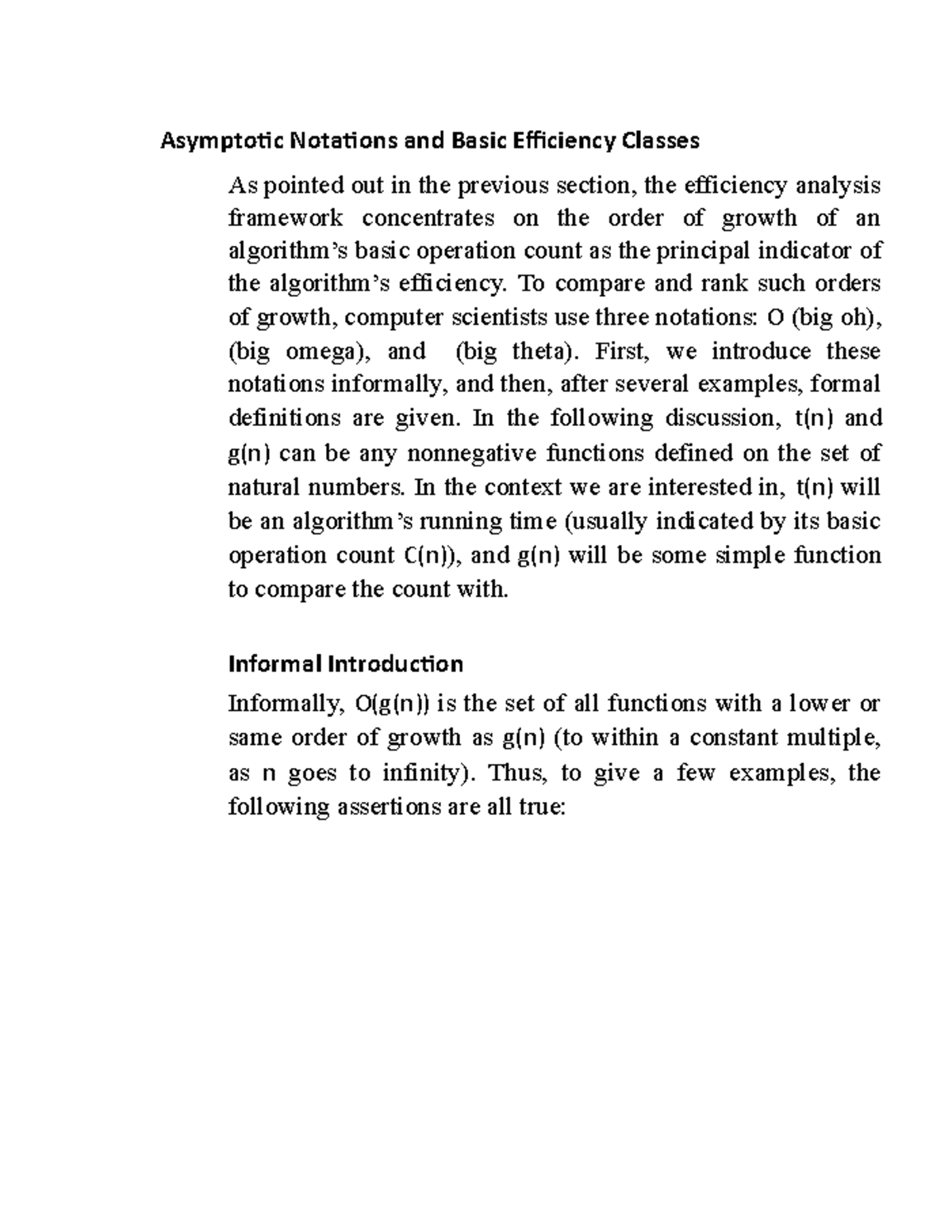 Asymptotic Notations and Basic Efficiency Classes - To compare and rank ...