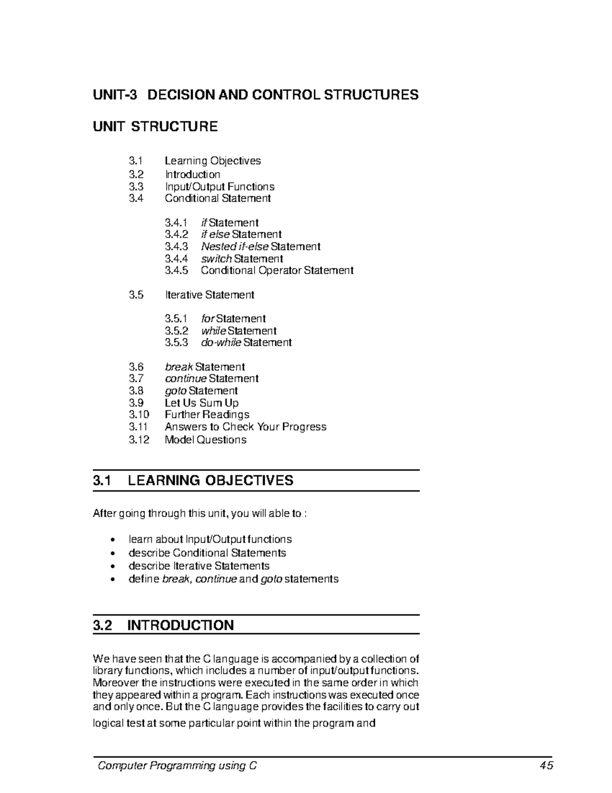 Mod-3-c - Module 3 Notes - Unit-3 Decision And Control Structures Unit 