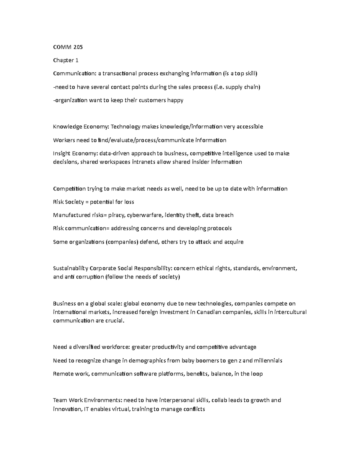 COMM 205 - notes - COMM 205 Chapter 1 Communication: a transactional ...