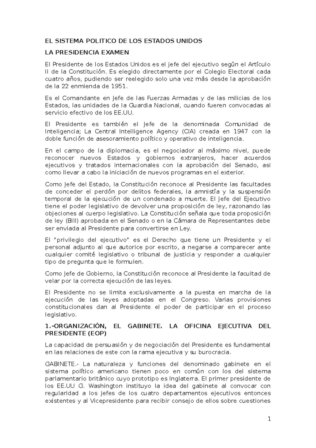 TEMA Cinco EL Sistema Politico DE LOS Estados Unidos - EL SISTEMA ...