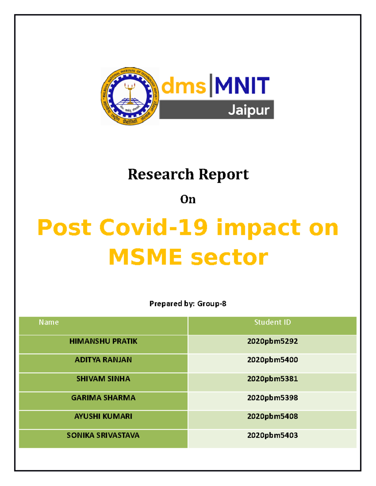 Abstract BRM - MbA - Research Report On Post Covid-19 impact on MSME ...