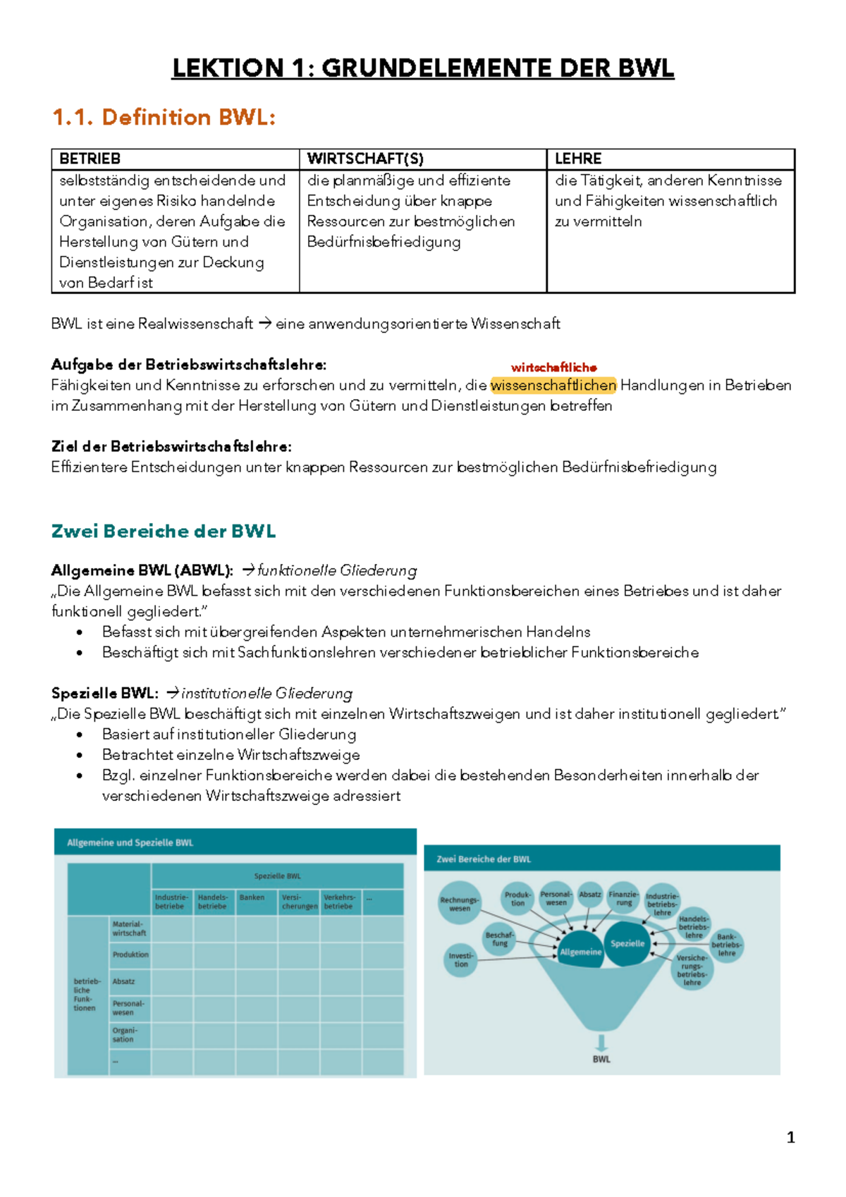 BWL (I+II) Zusammenfassung Komplett - ####### 1 LEKTION 1 ...