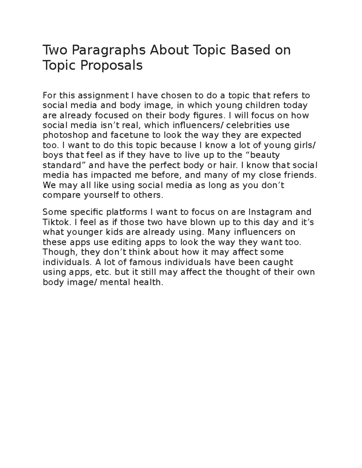 WRD 104 24 - Topic Proposal examples for Professor Dobble - Two ...