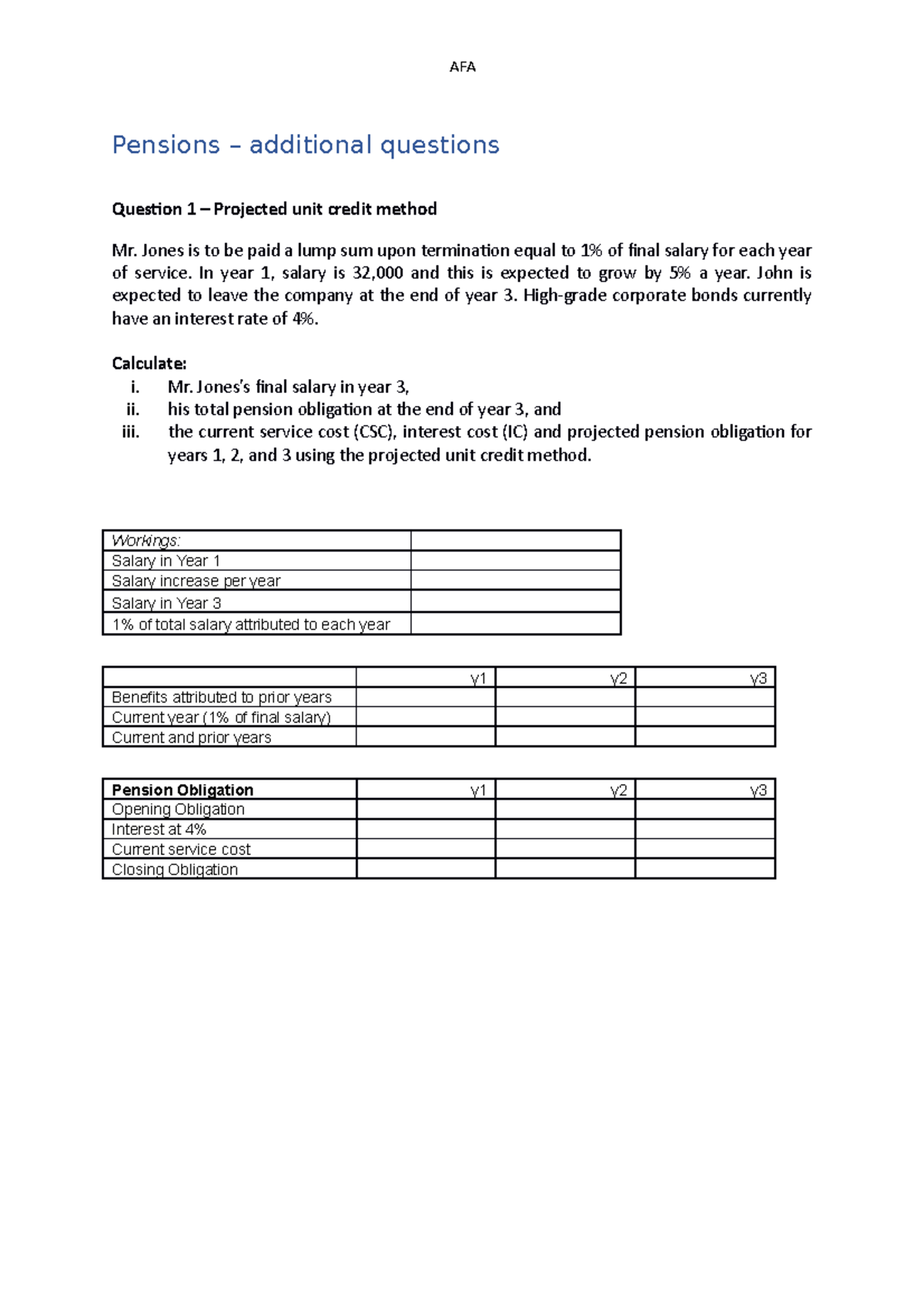 Questions Pensions Worksheet - Pensions – Additional Questions Question ...