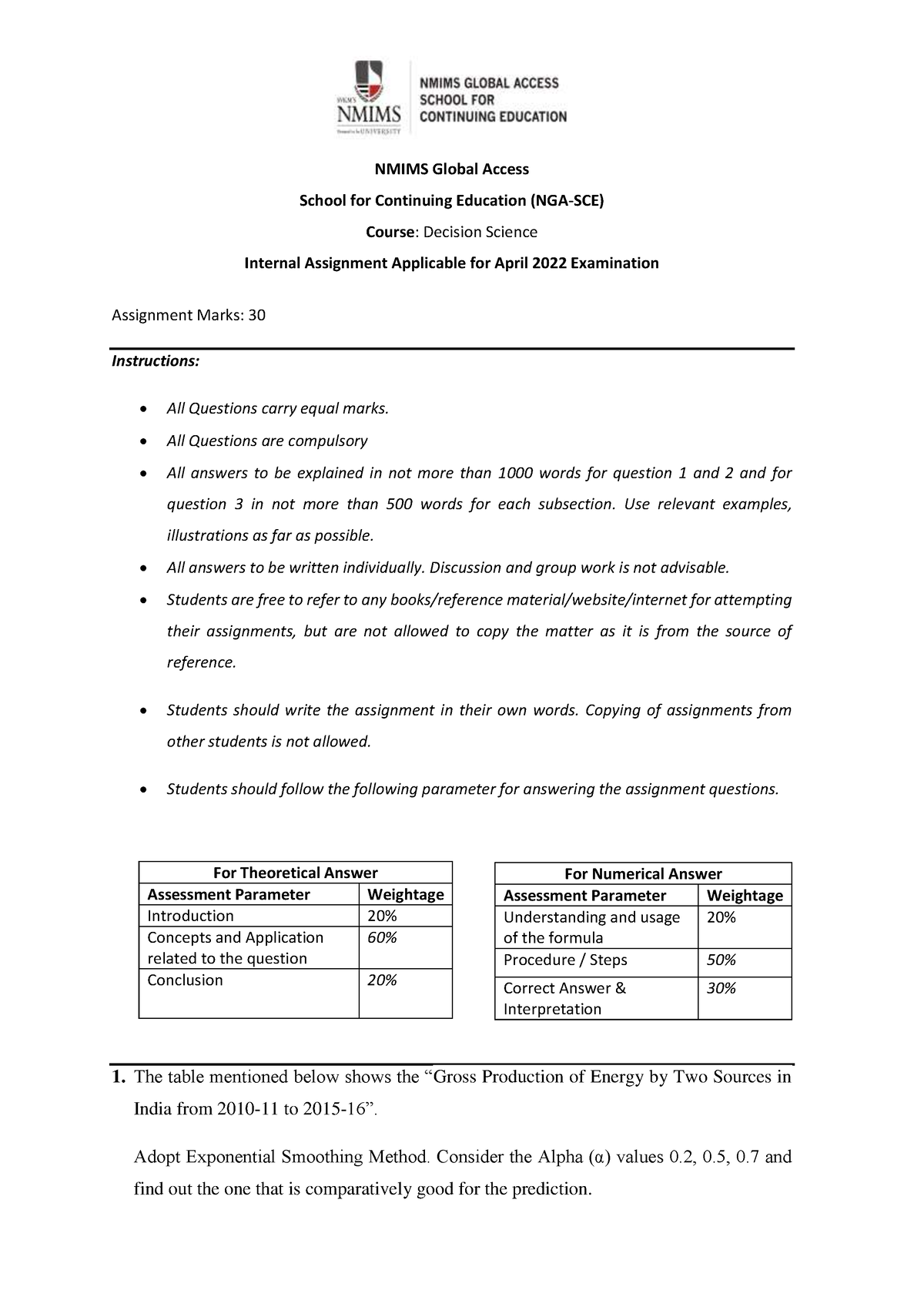 decision science assignment nmims