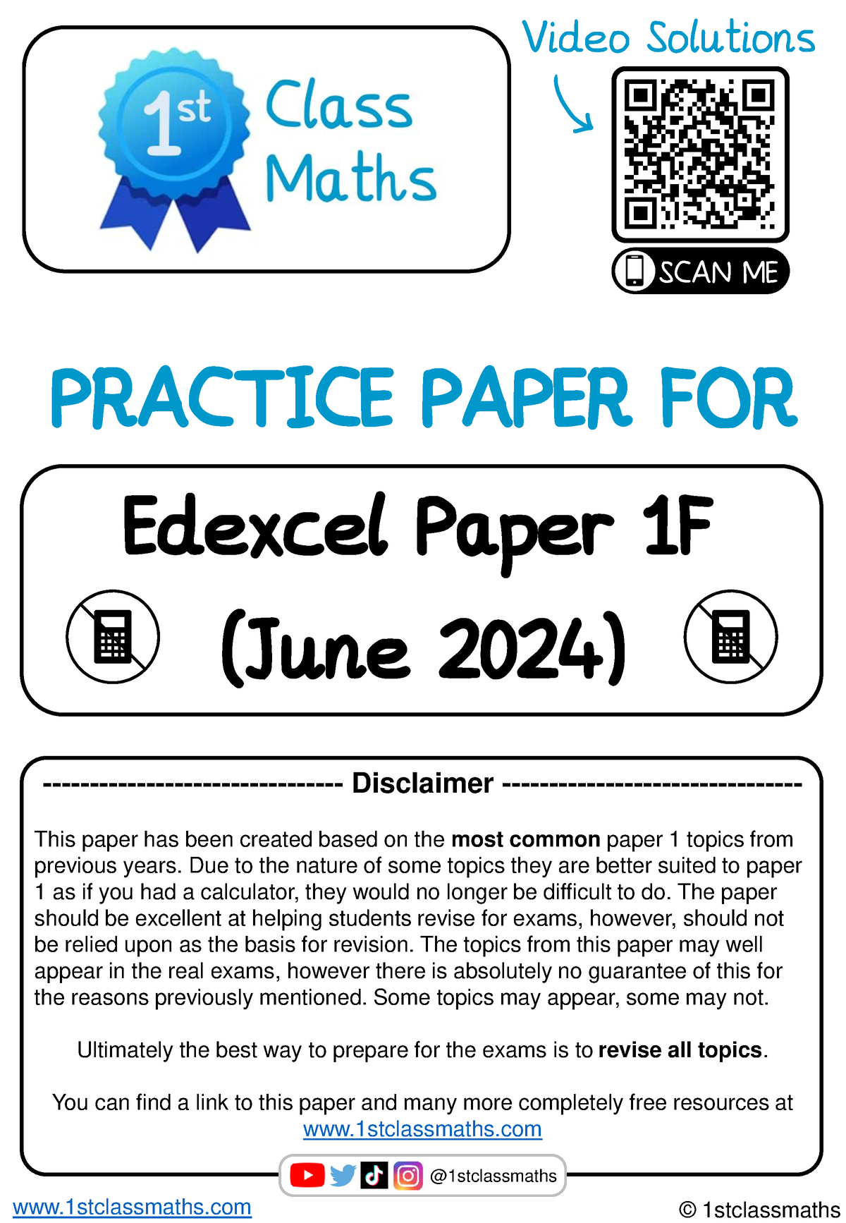 J24 1F 1st Class Maths Predicted Paper 1 June 2024 Video   Thumb 1200 1734 