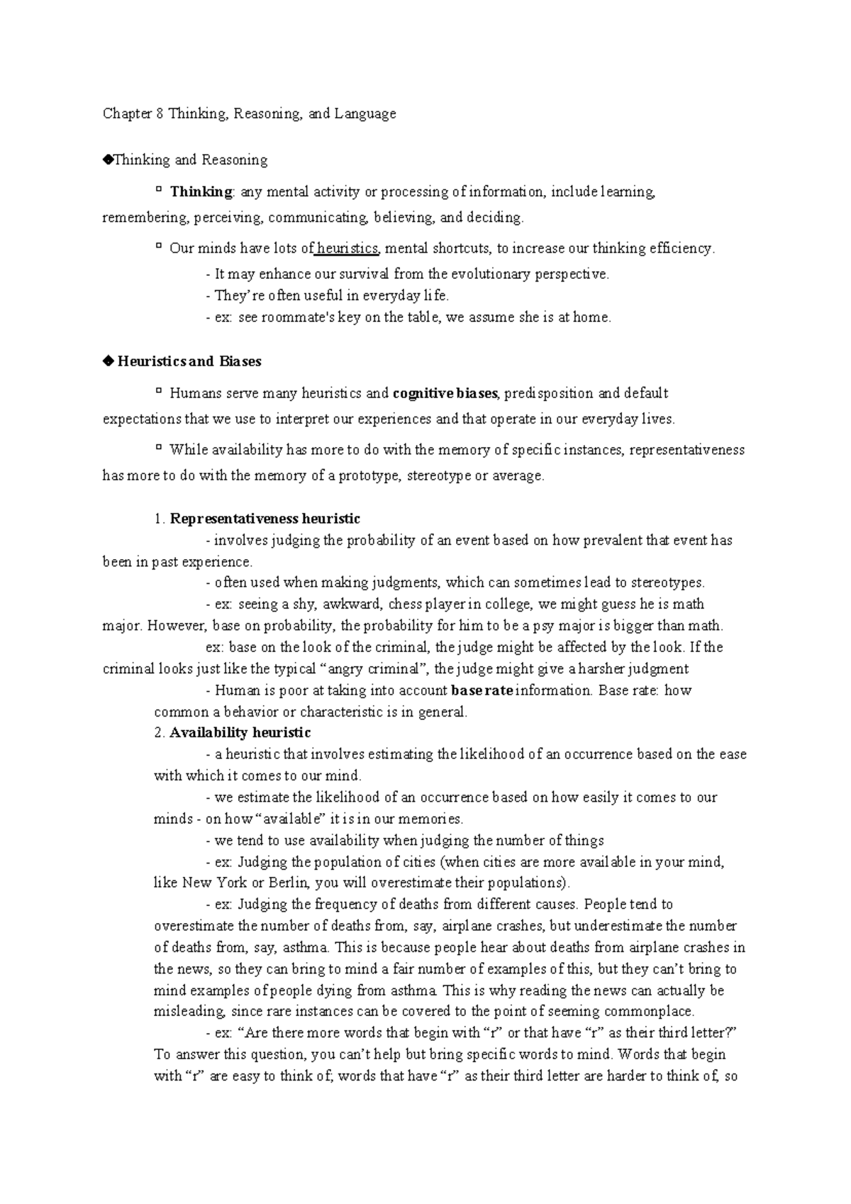 Chapter 8 psy note - Professor: Mark Lam - Chapter 8 Thinking ...