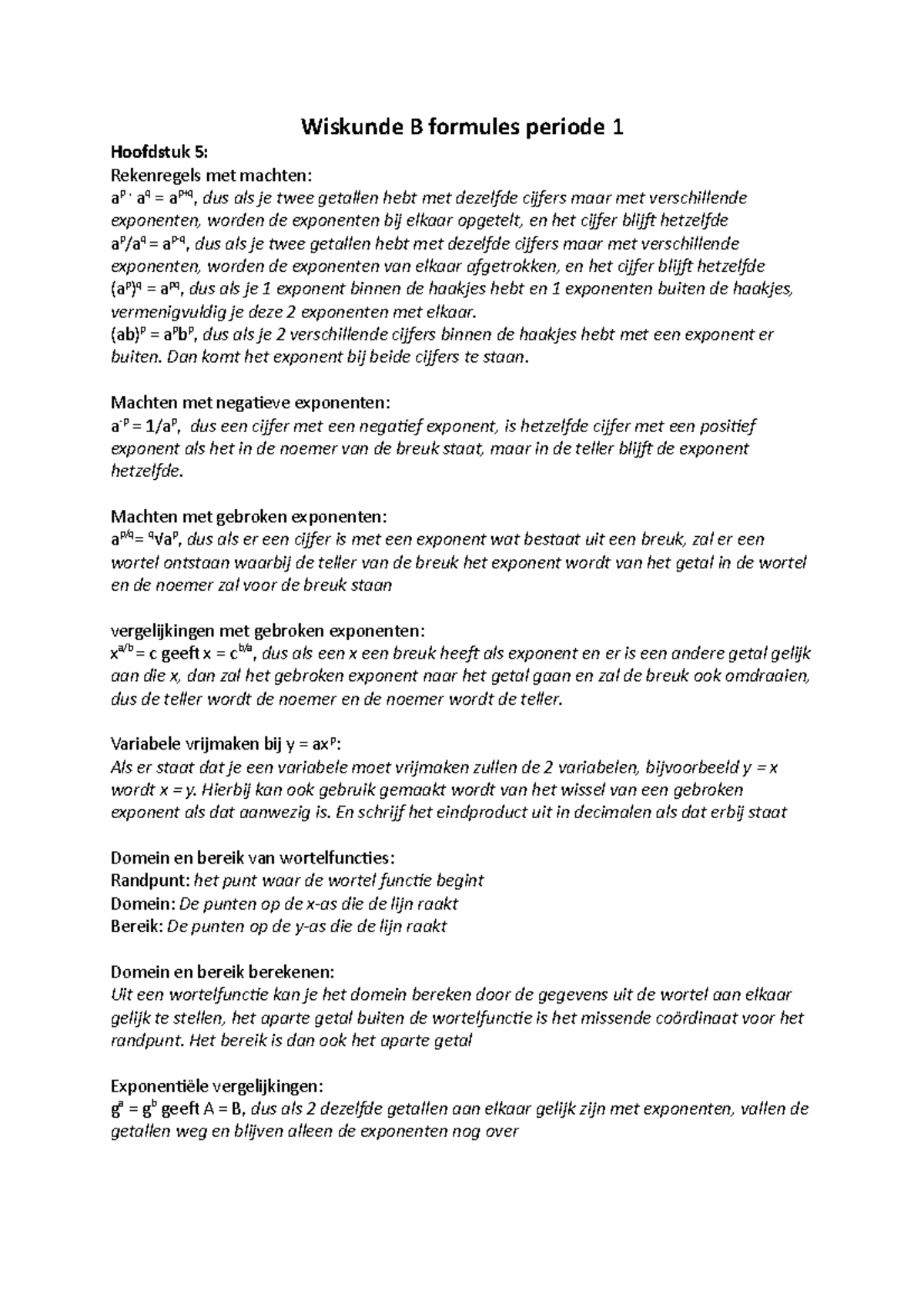 Wiskunde B Formules Periode 1 - Aq = Ap+q, Dus Als Je Twee Getallen ...