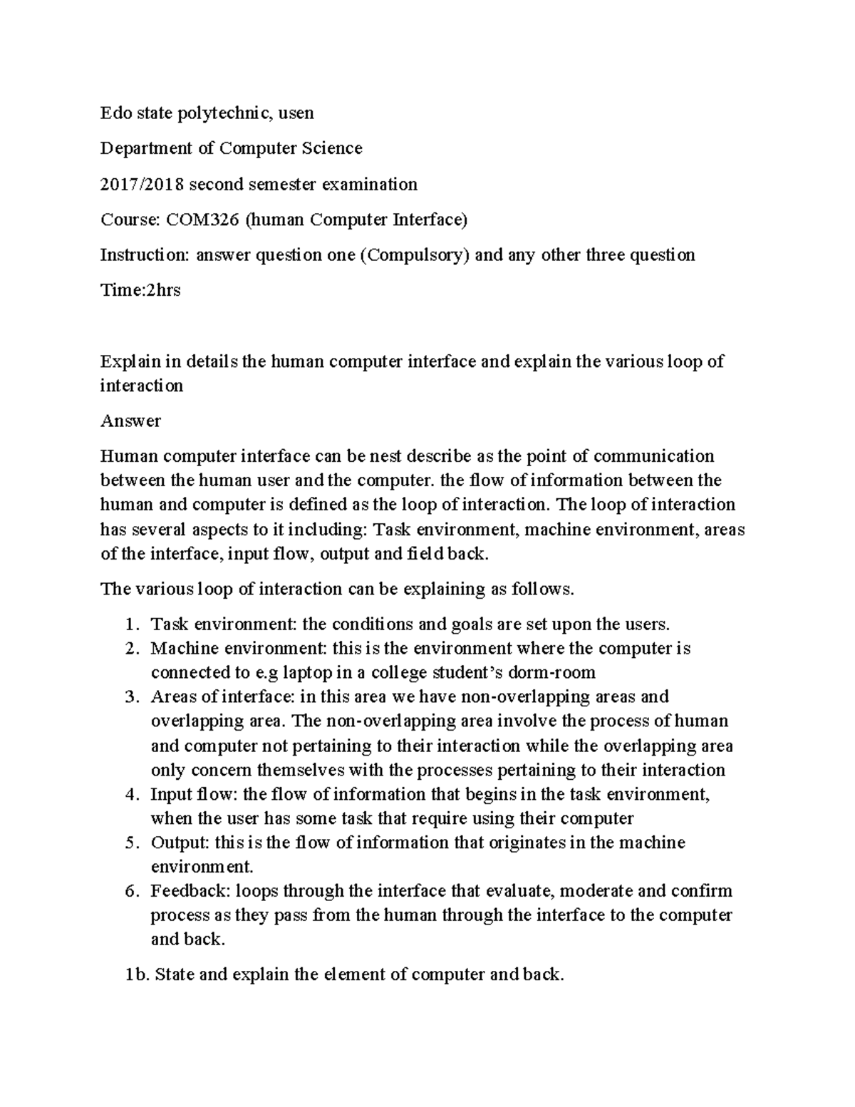 Human Computer Interface COM 326 docx - Copy - Edo state polytechnic ...