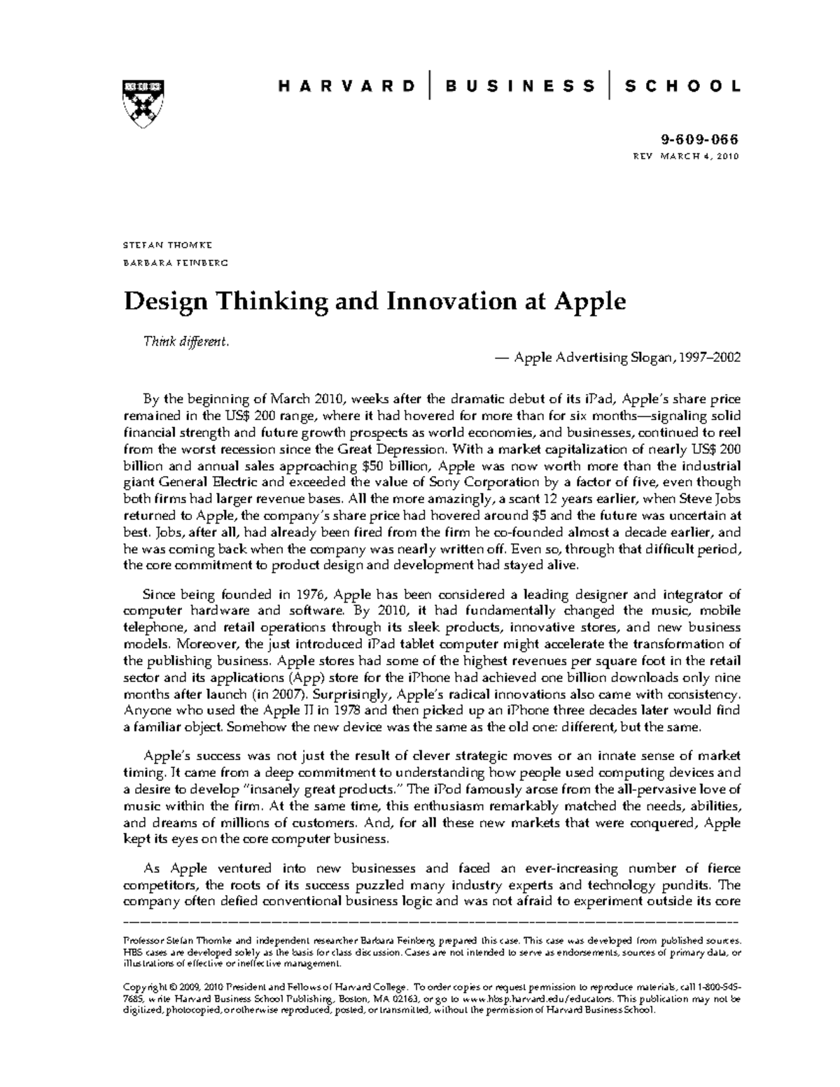 Apple-Design HBR Case 2010 - Professo HBS cas illustrat Copyrig 7685 ...