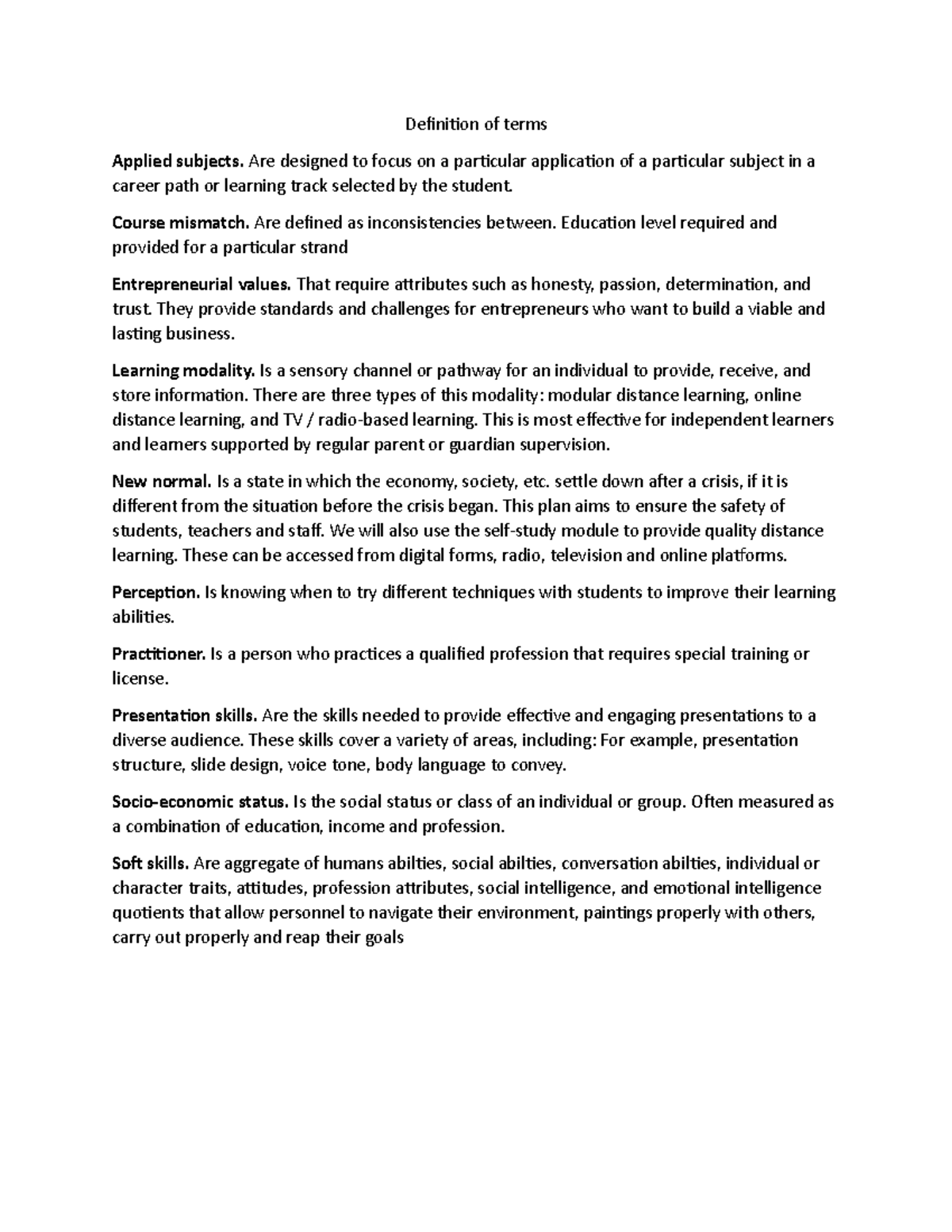 Definition of terms - hello - Definition of terms Applied subjects. Are ...